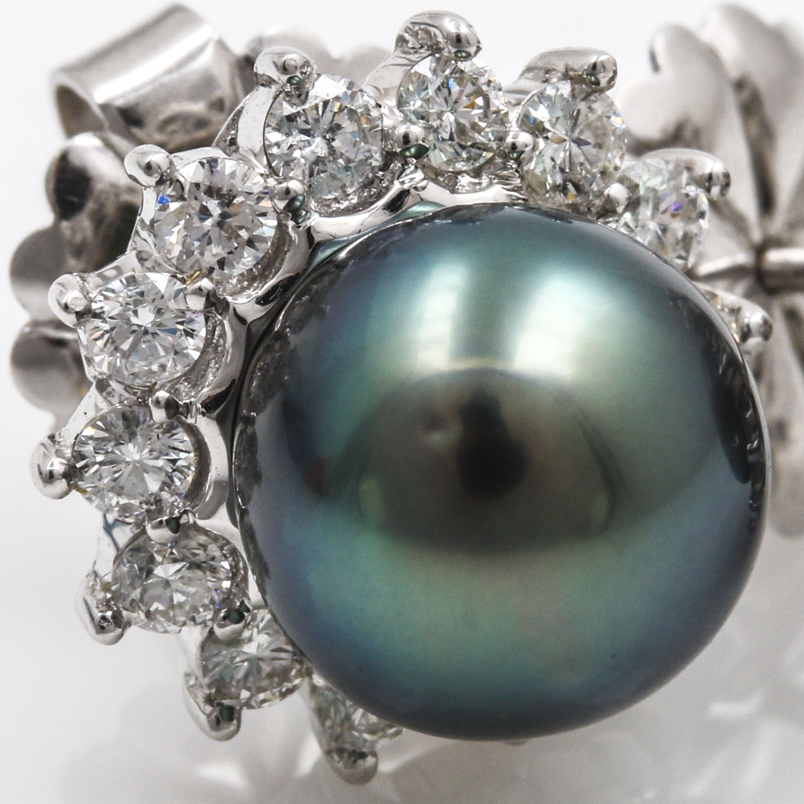 18K White Gold Tahitian Cultured Pearl and Diamond Stud Earrings