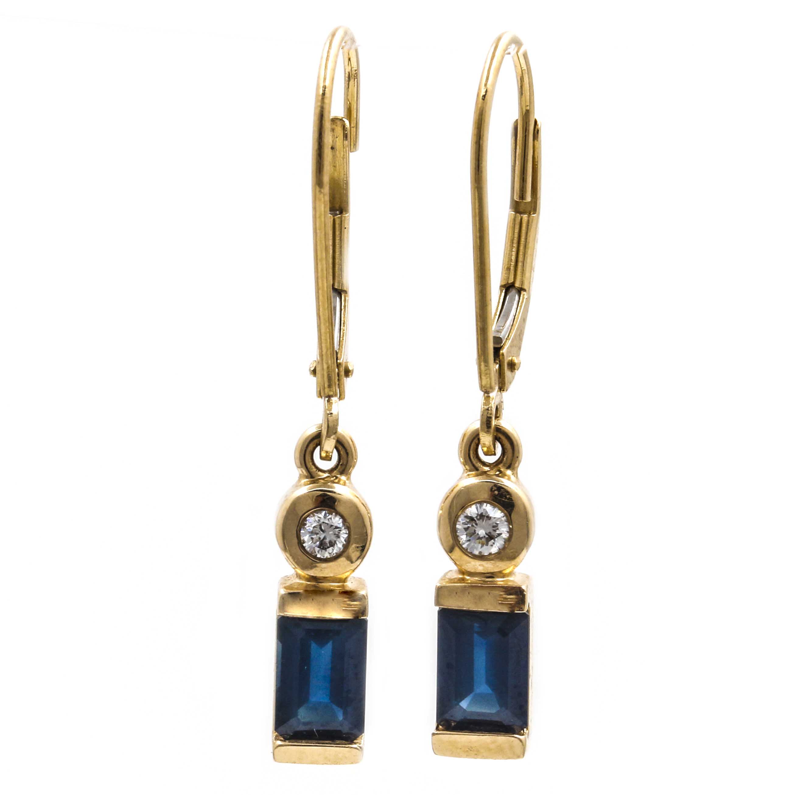 14K Yellow Gold Sapphire and Diamond Earrings