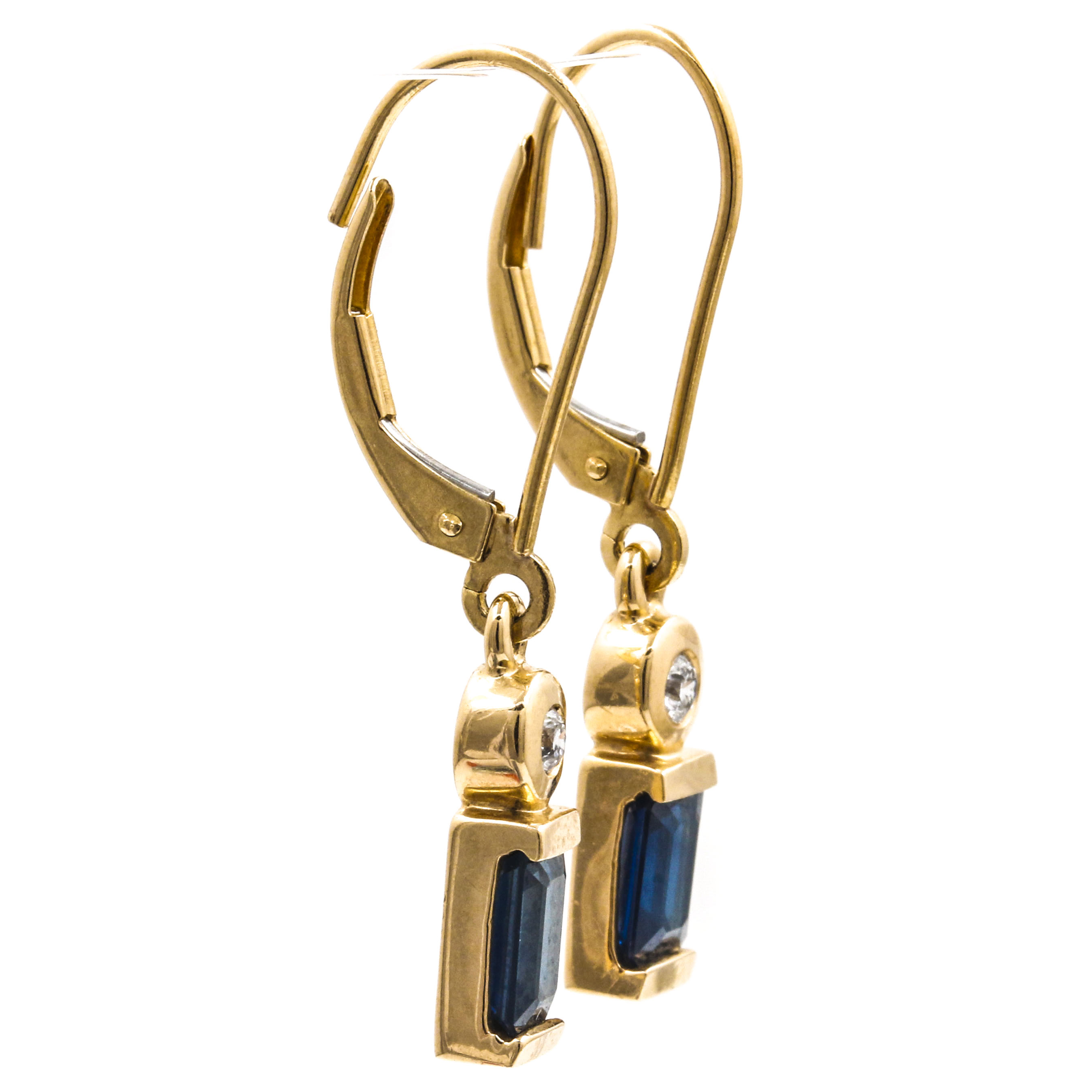 14K Yellow Gold Sapphire and Diamond Earrings
