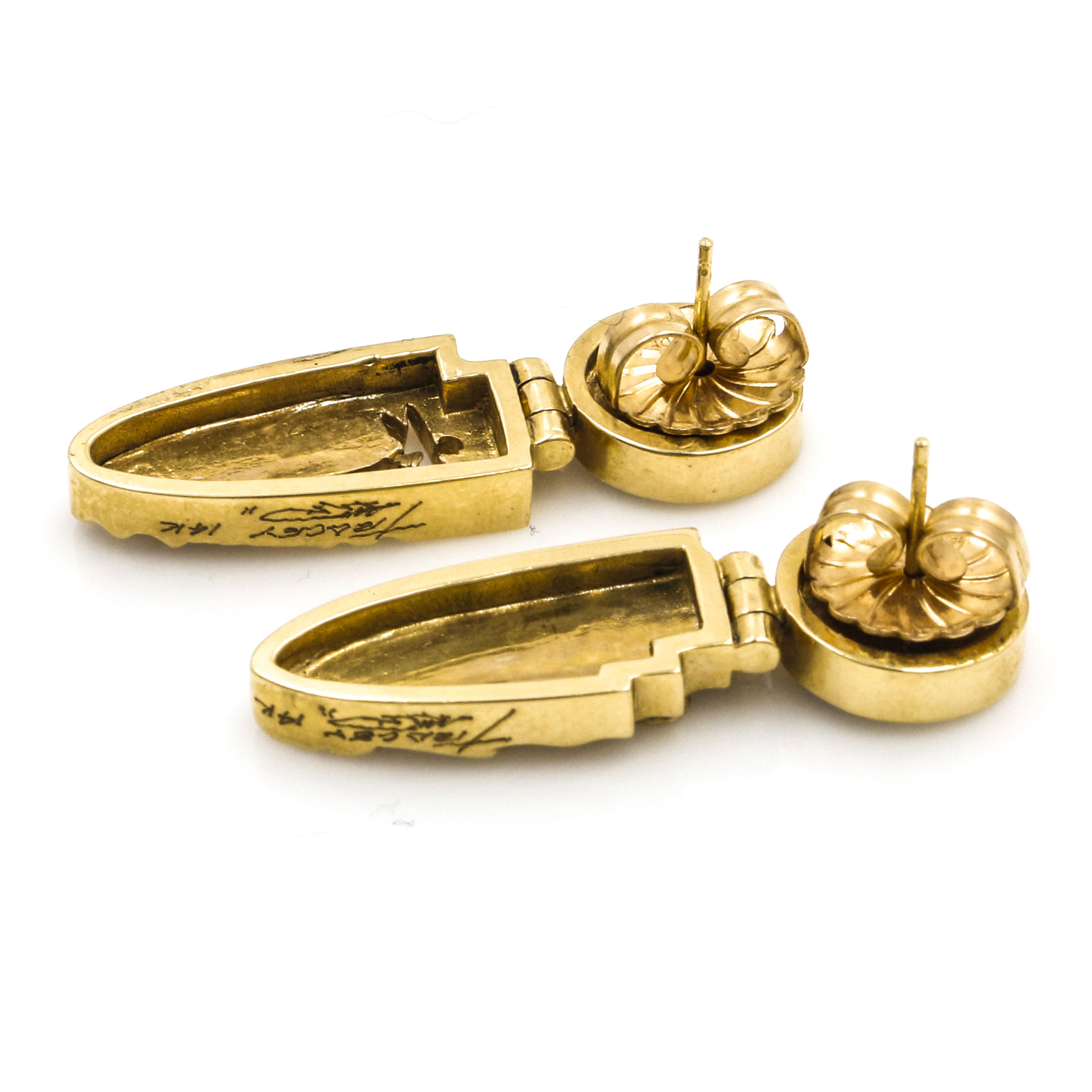 Ray Tracey Navajo 14K Yellow Gold and Diamond Earrings