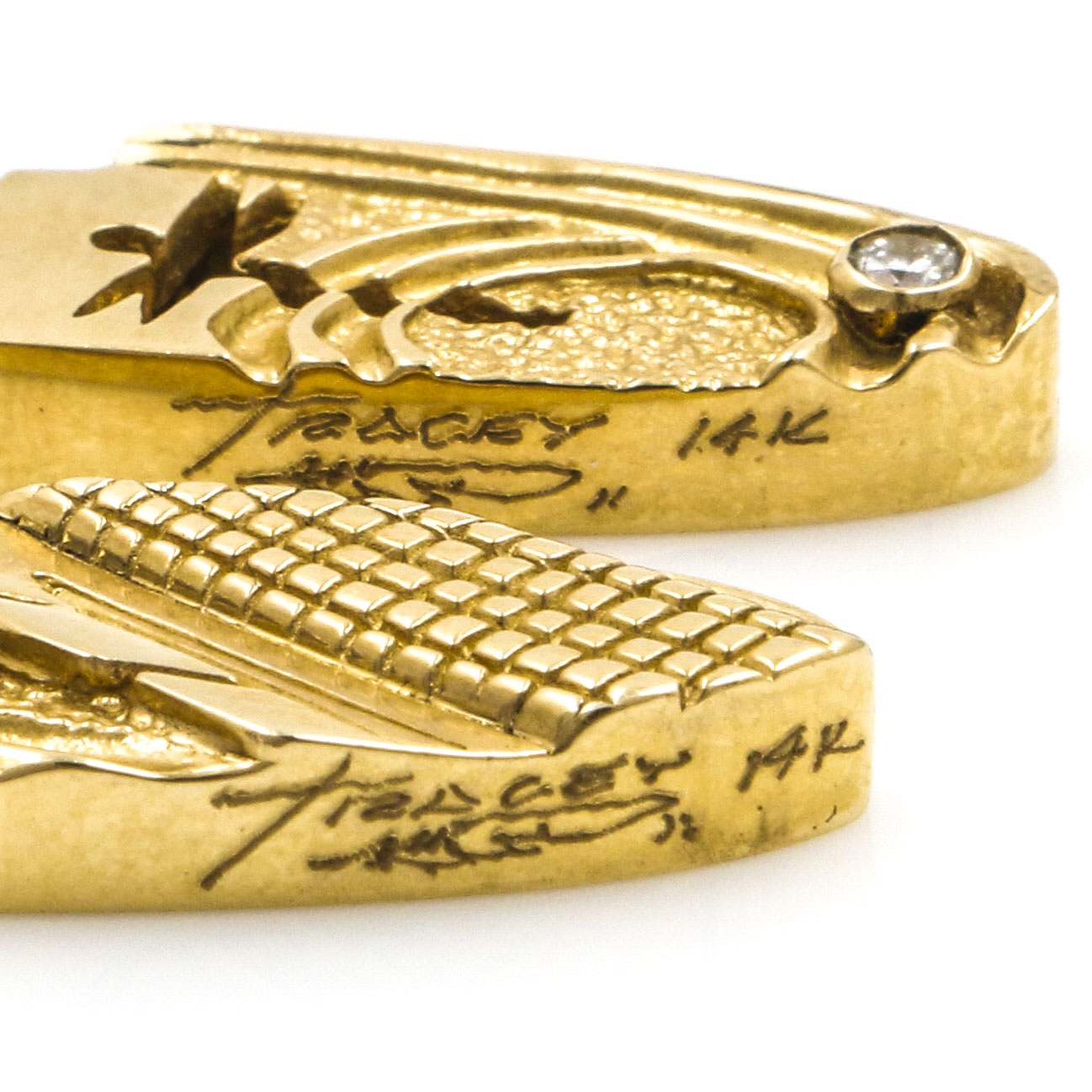 Ray Tracey Navajo 14K Yellow Gold and Diamond Earrings