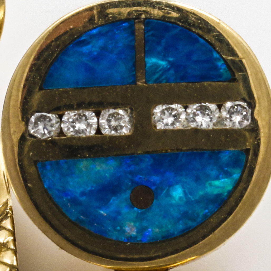 Ray Tracey Navajo 14K Yellow Gold and Diamond Earrings