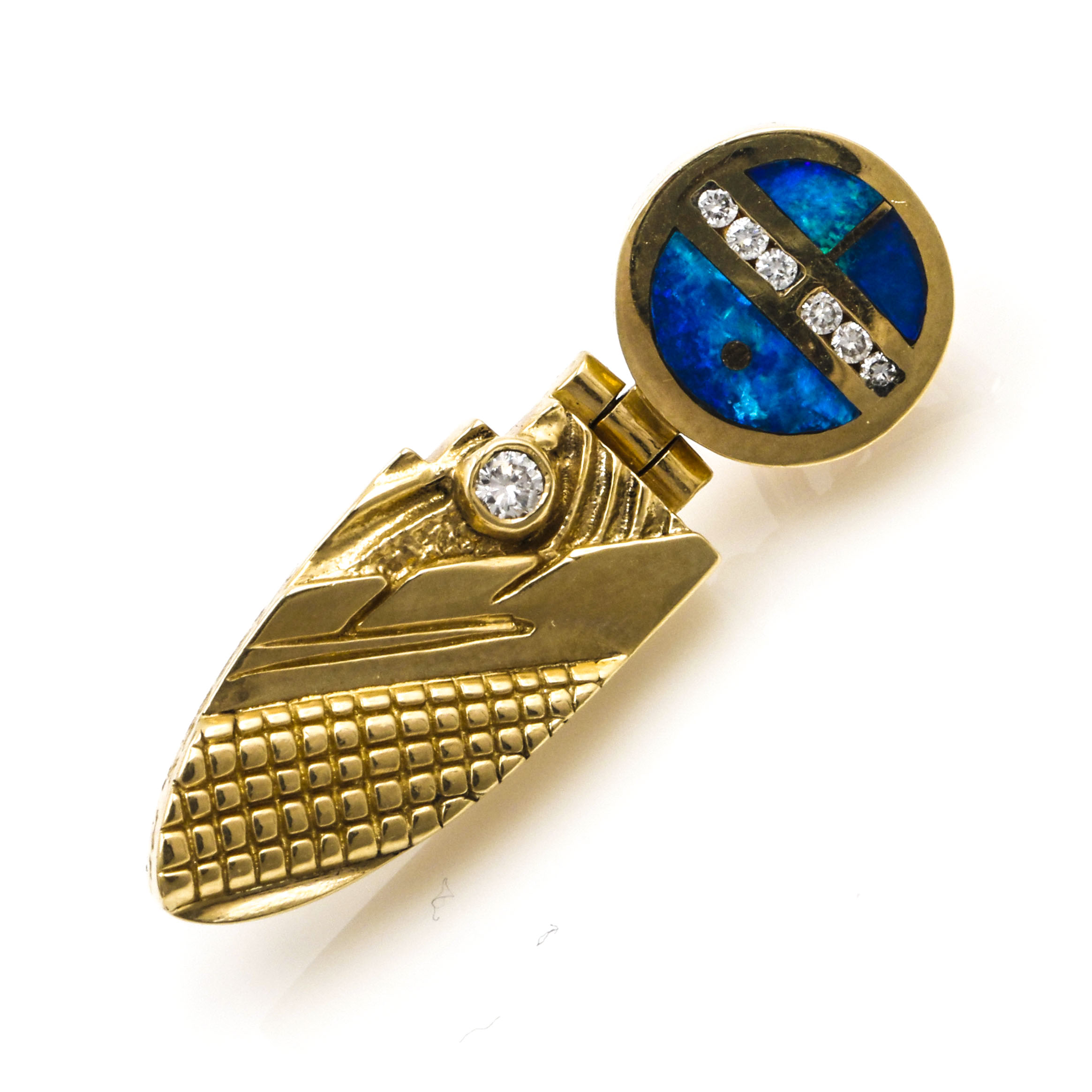 Ray Tracey Navajo 14K Yellow Gold and Diamond Earrings