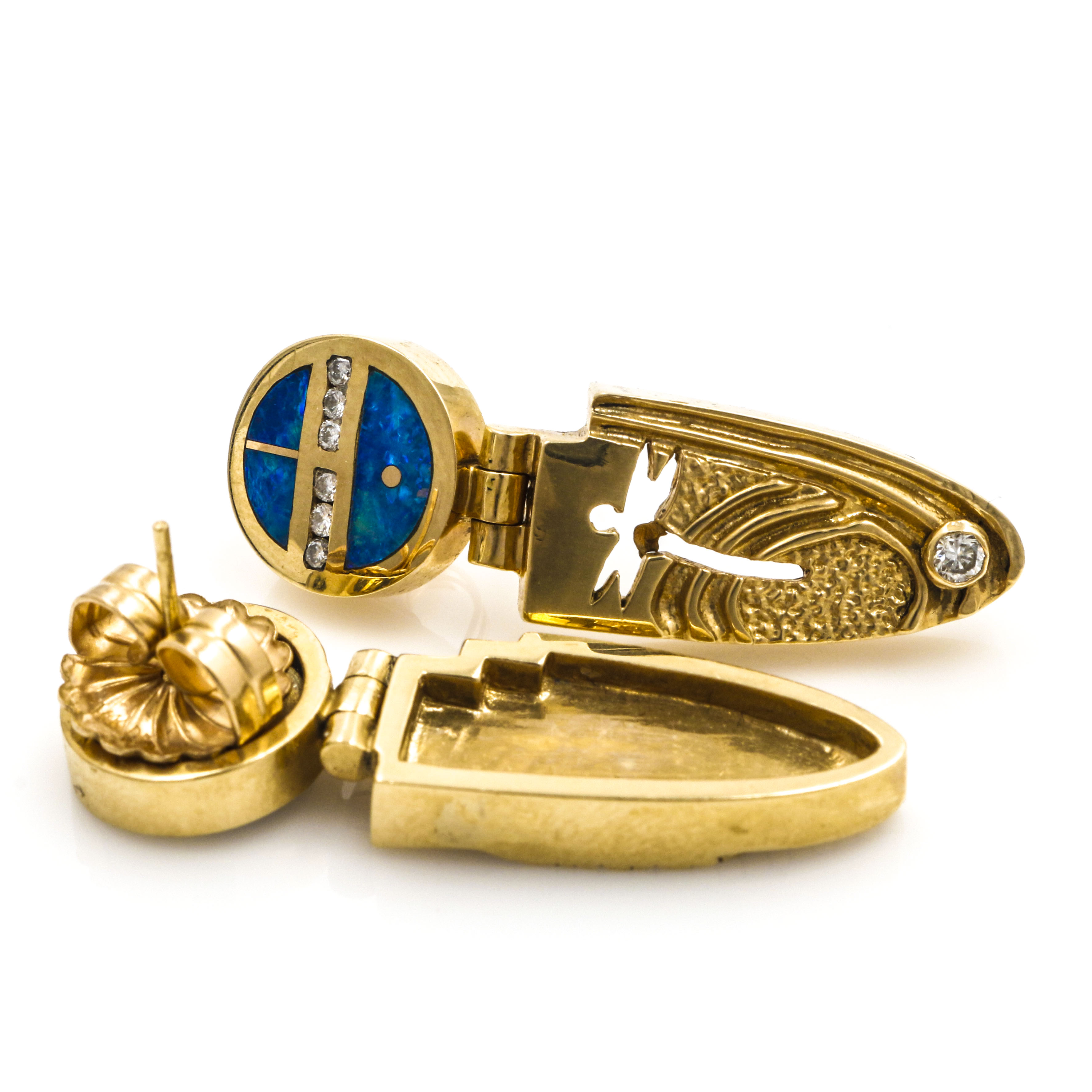 Ray Tracey Navajo 14K Yellow Gold and Diamond Earrings