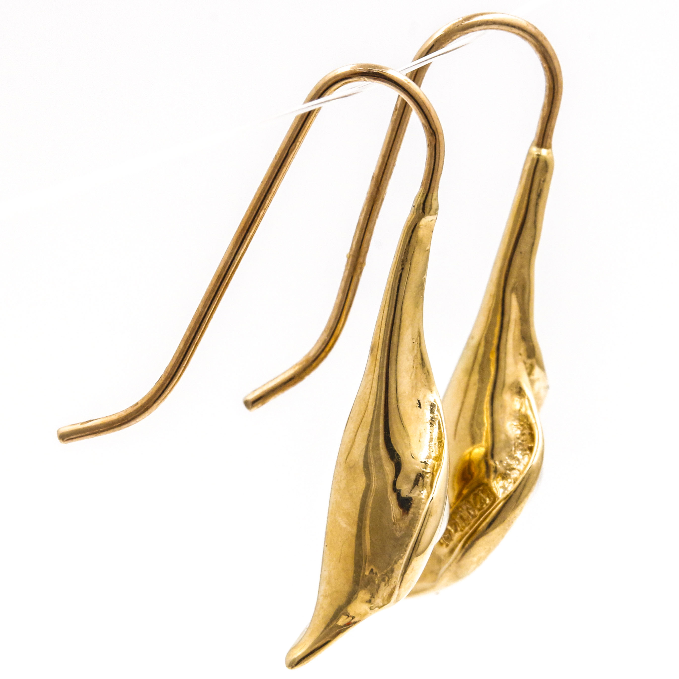 14K Yellow Gold Pearl Calla Lily Earrings