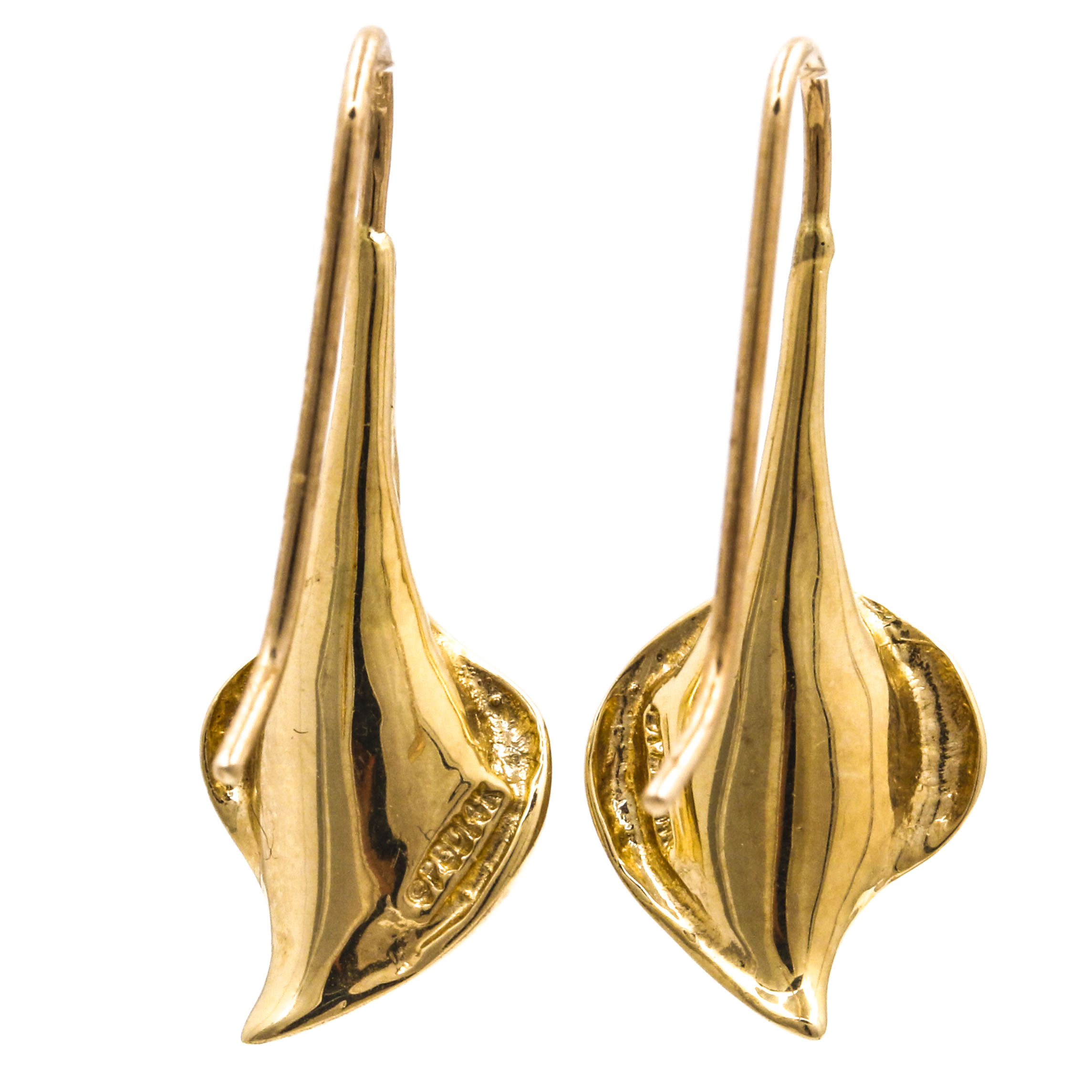 14K Yellow Gold Pearl Calla Lily Earrings