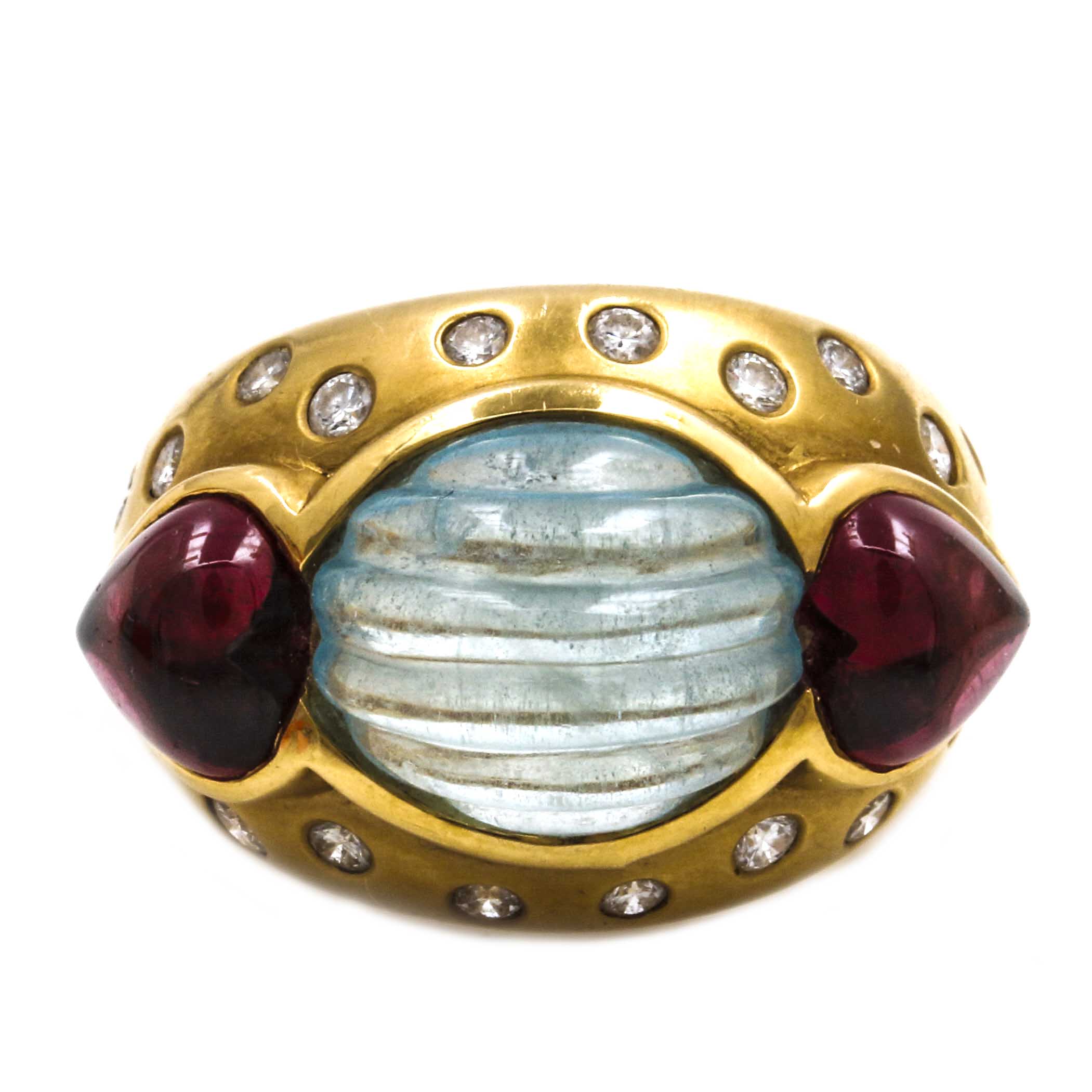 18K Yellow Gold Diamond and Gemstone Ring