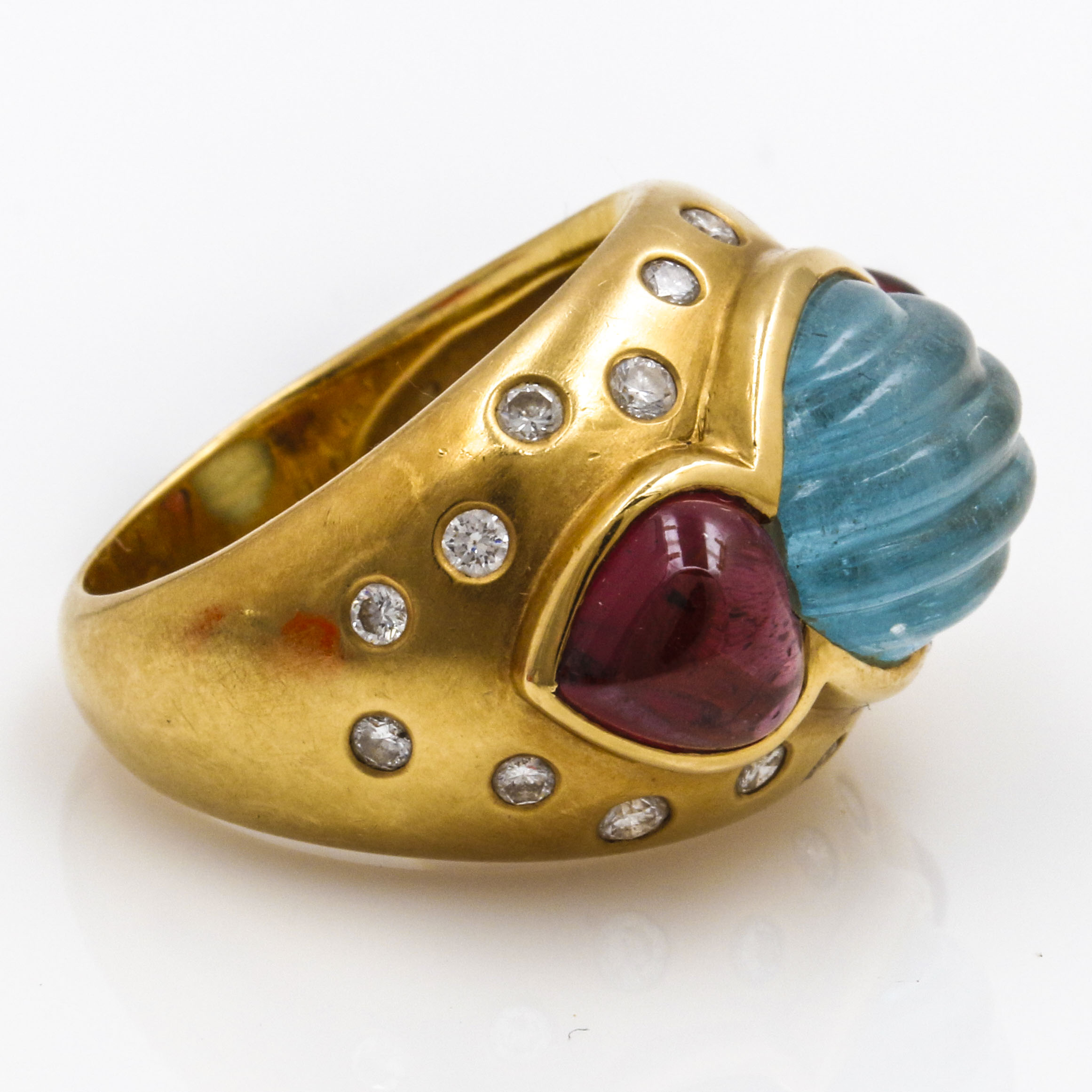 18K Yellow Gold Diamond and Gemstone Ring