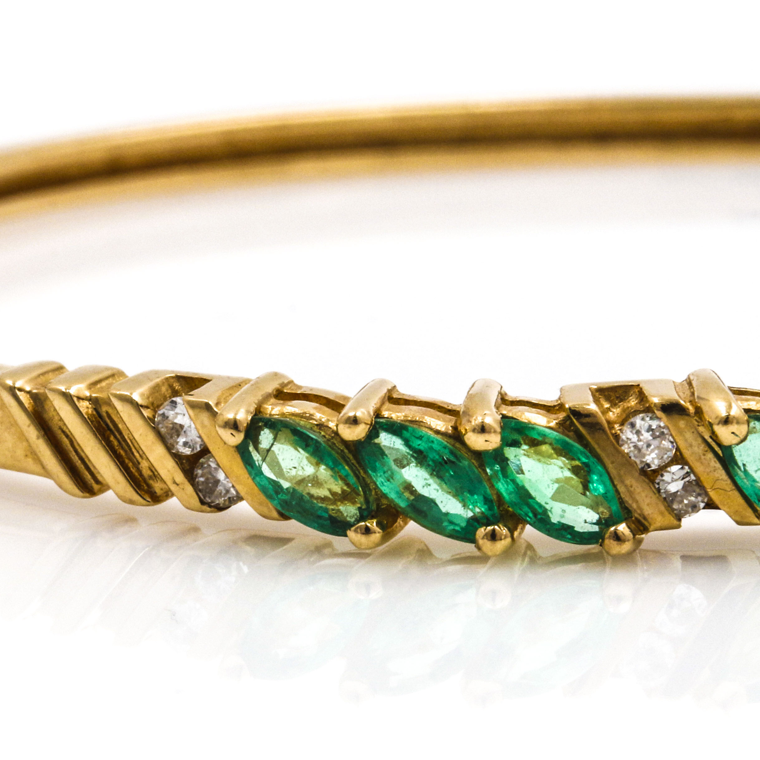 14K Yellow Gold Emerald and Diamond Hinged Bangle Bracelet