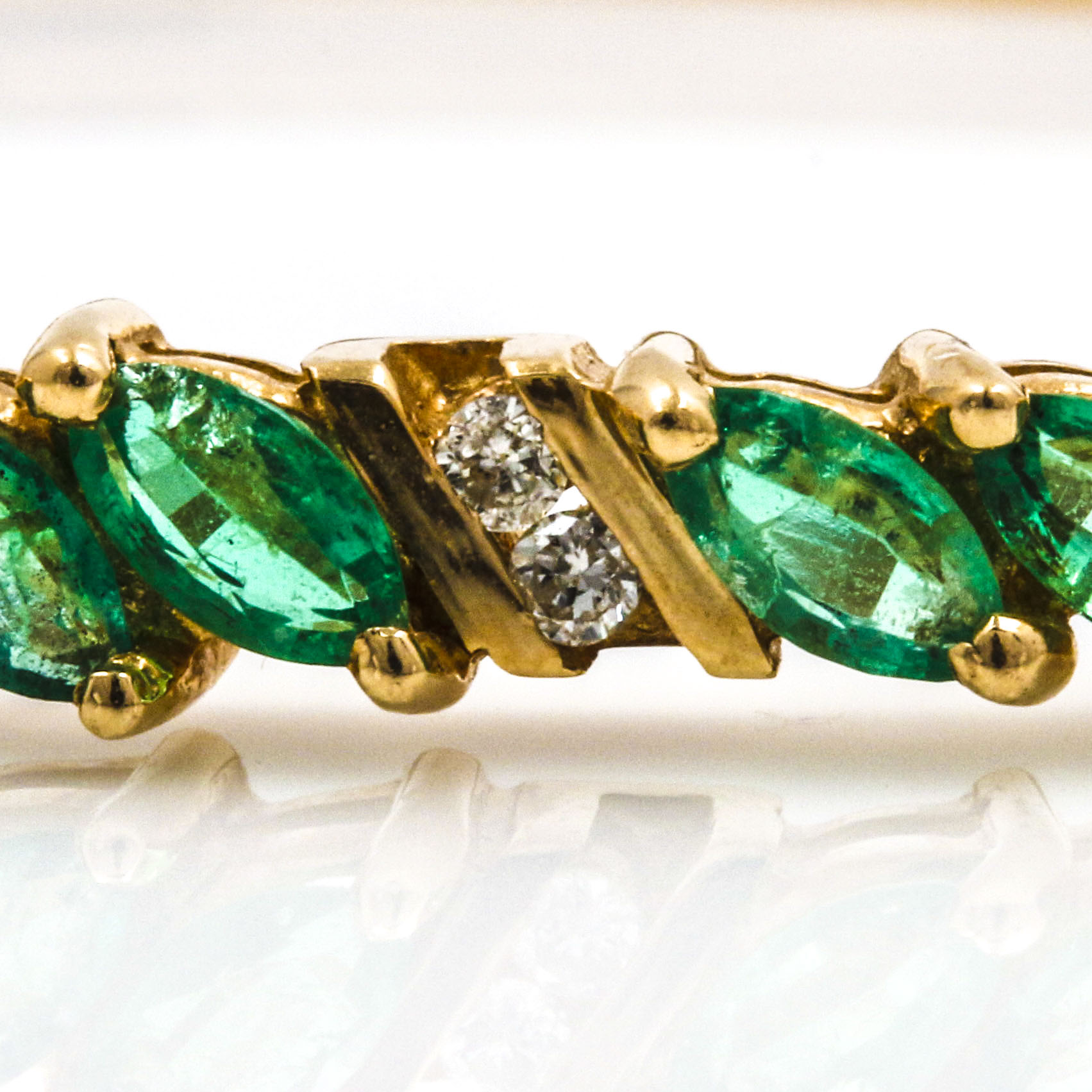 14K Yellow Gold Emerald and Diamond Hinged Bangle Bracelet