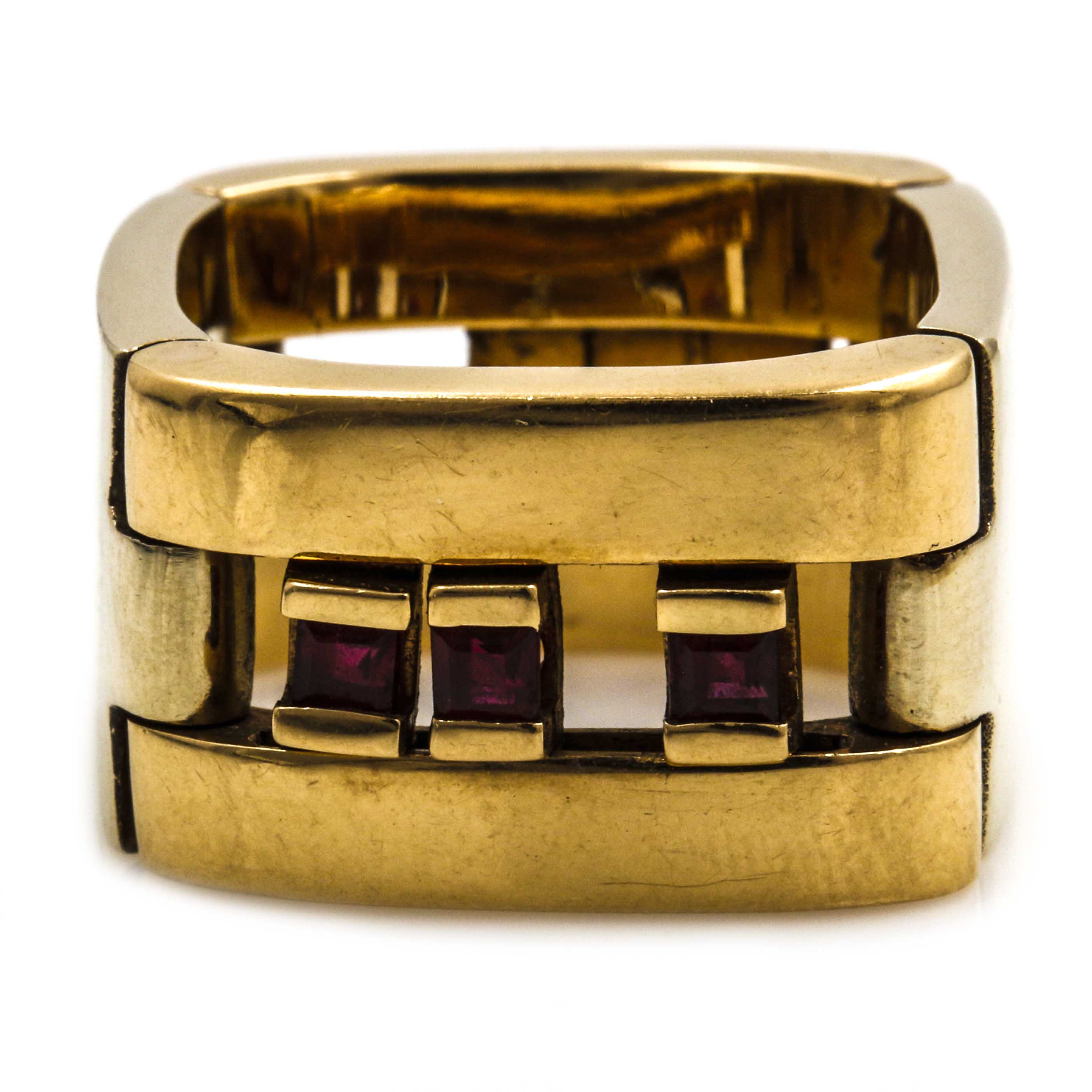 18K Yellow Gold Ruby and Sapphire Hinged Collapsible Ring