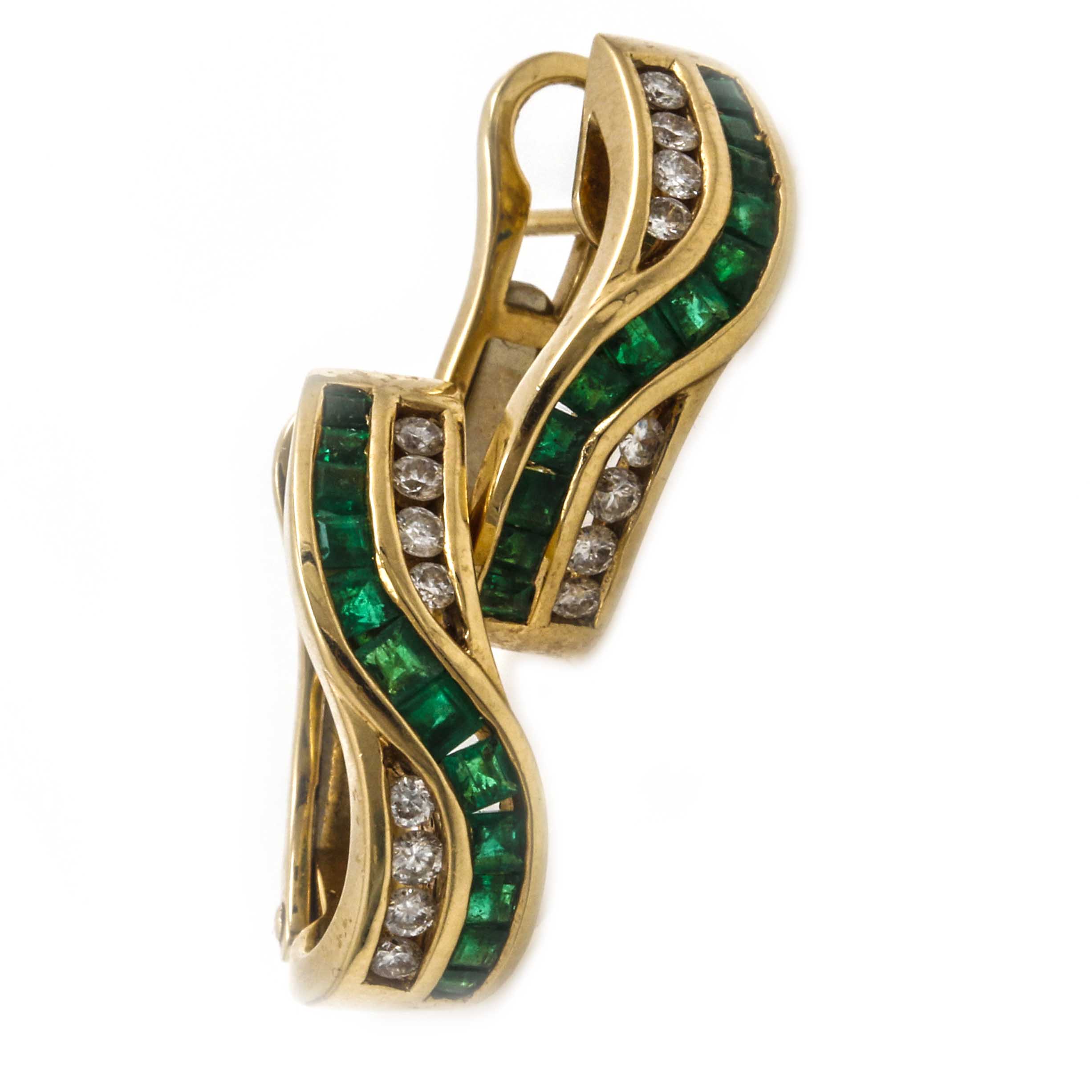 14K Yellow Gold Emerald and Diamond Earrings