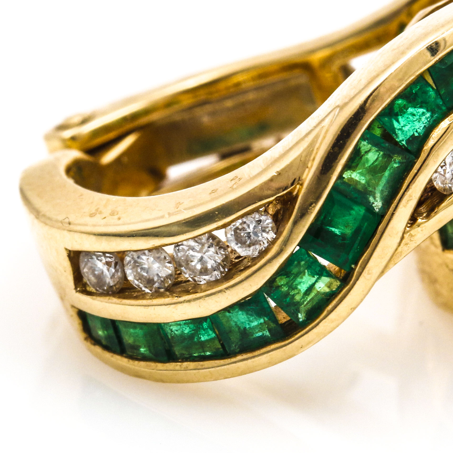 14K Yellow Gold Emerald and Diamond Earrings