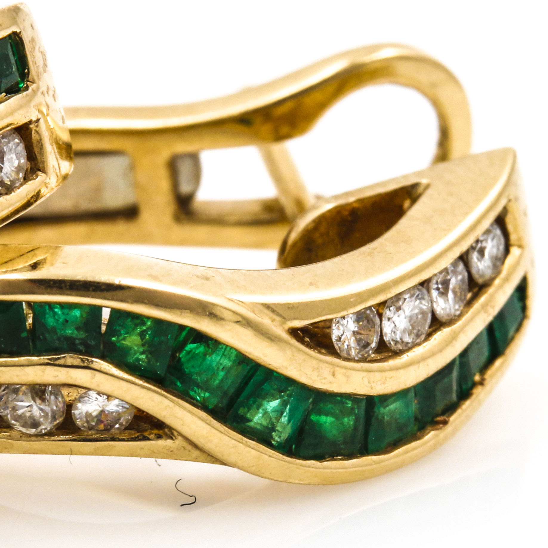 14K Yellow Gold Emerald and Diamond Earrings