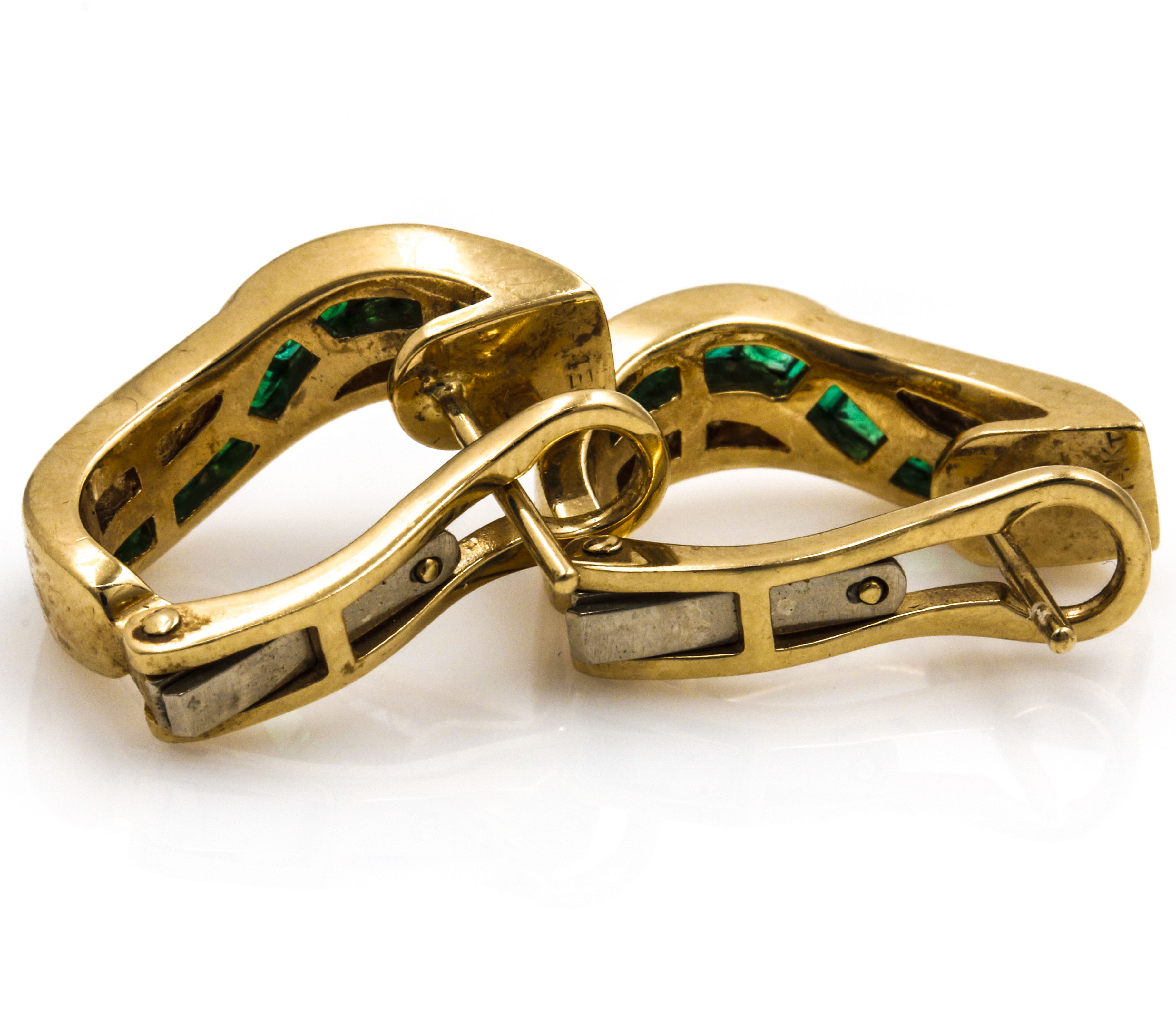 14K Yellow Gold Emerald and Diamond Earrings