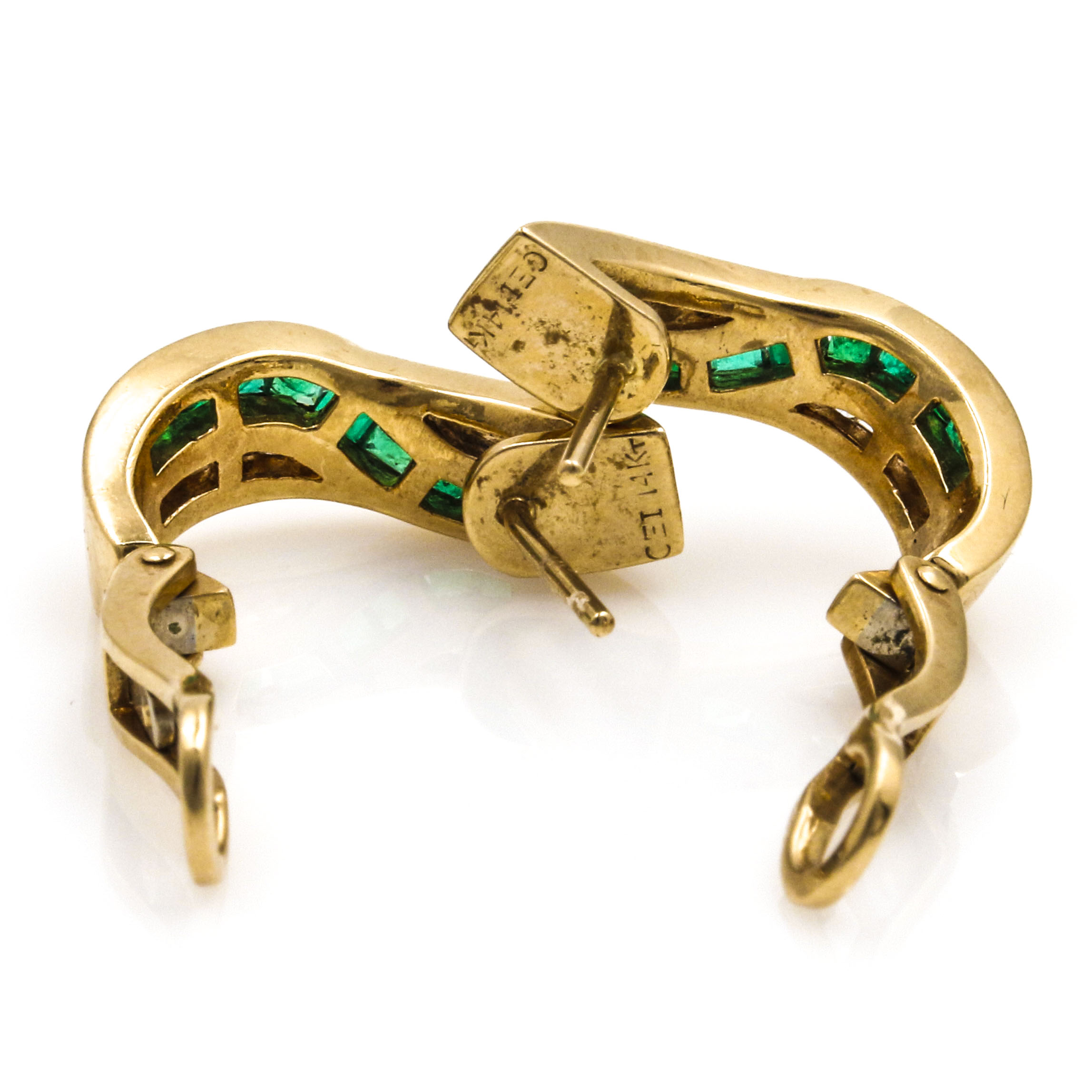 14K Yellow Gold Emerald and Diamond Earrings