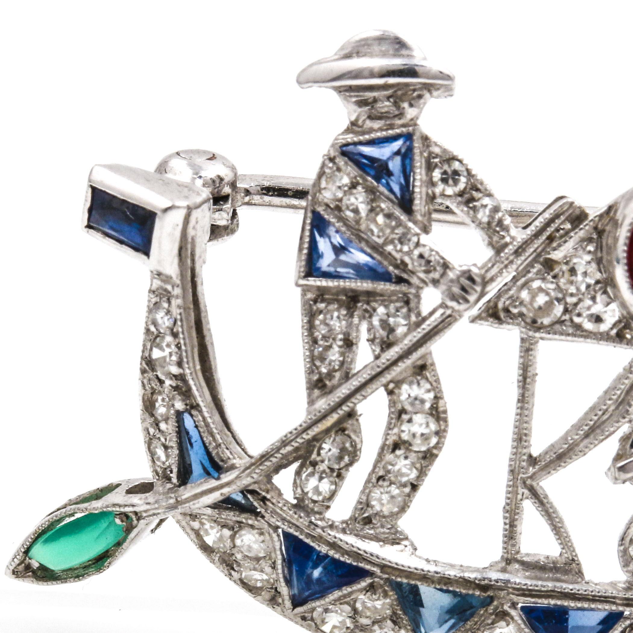 Platinum and 14K White Gold Gemstone Gondola Brooch