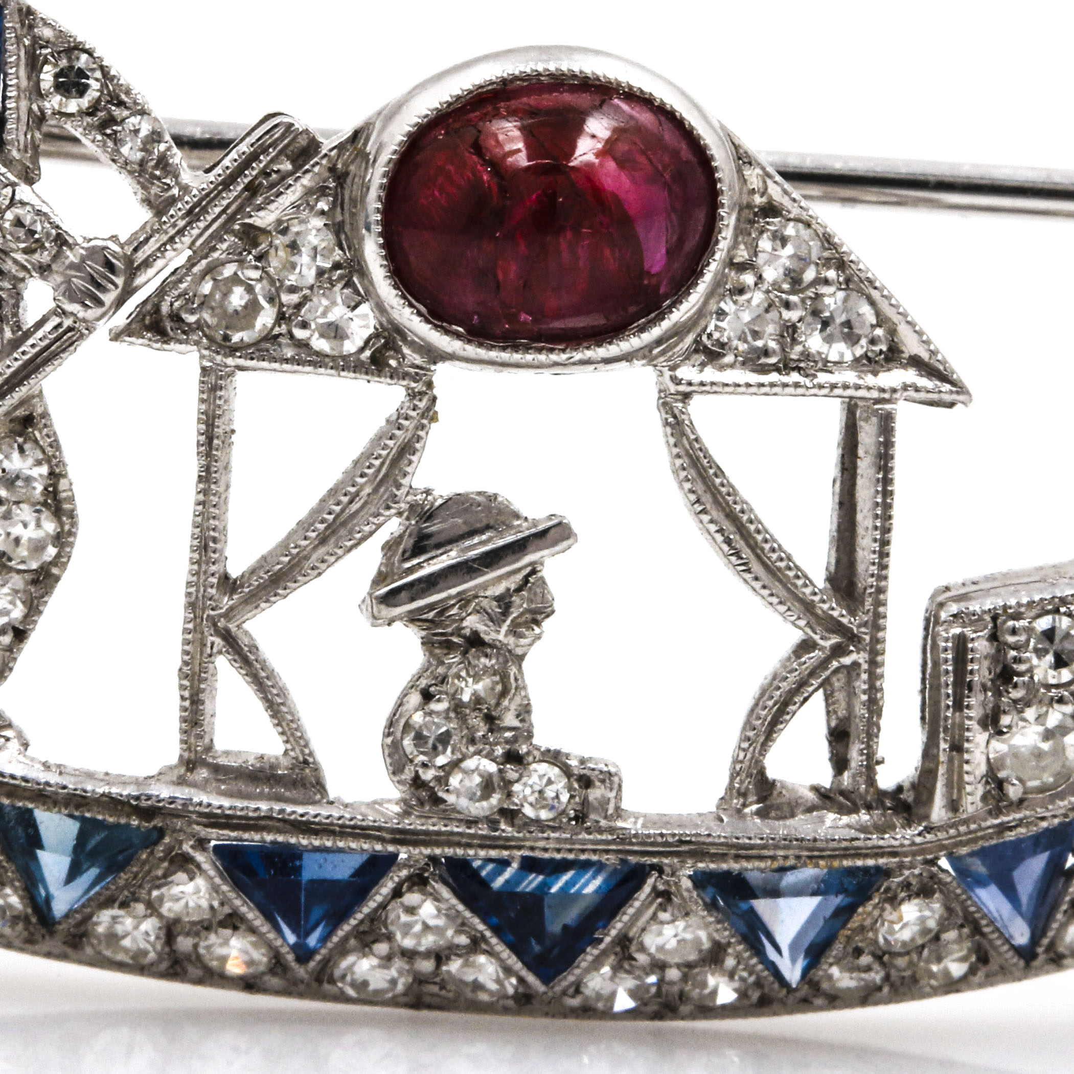 Platinum and 14K White Gold Gemstone Gondola Brooch
