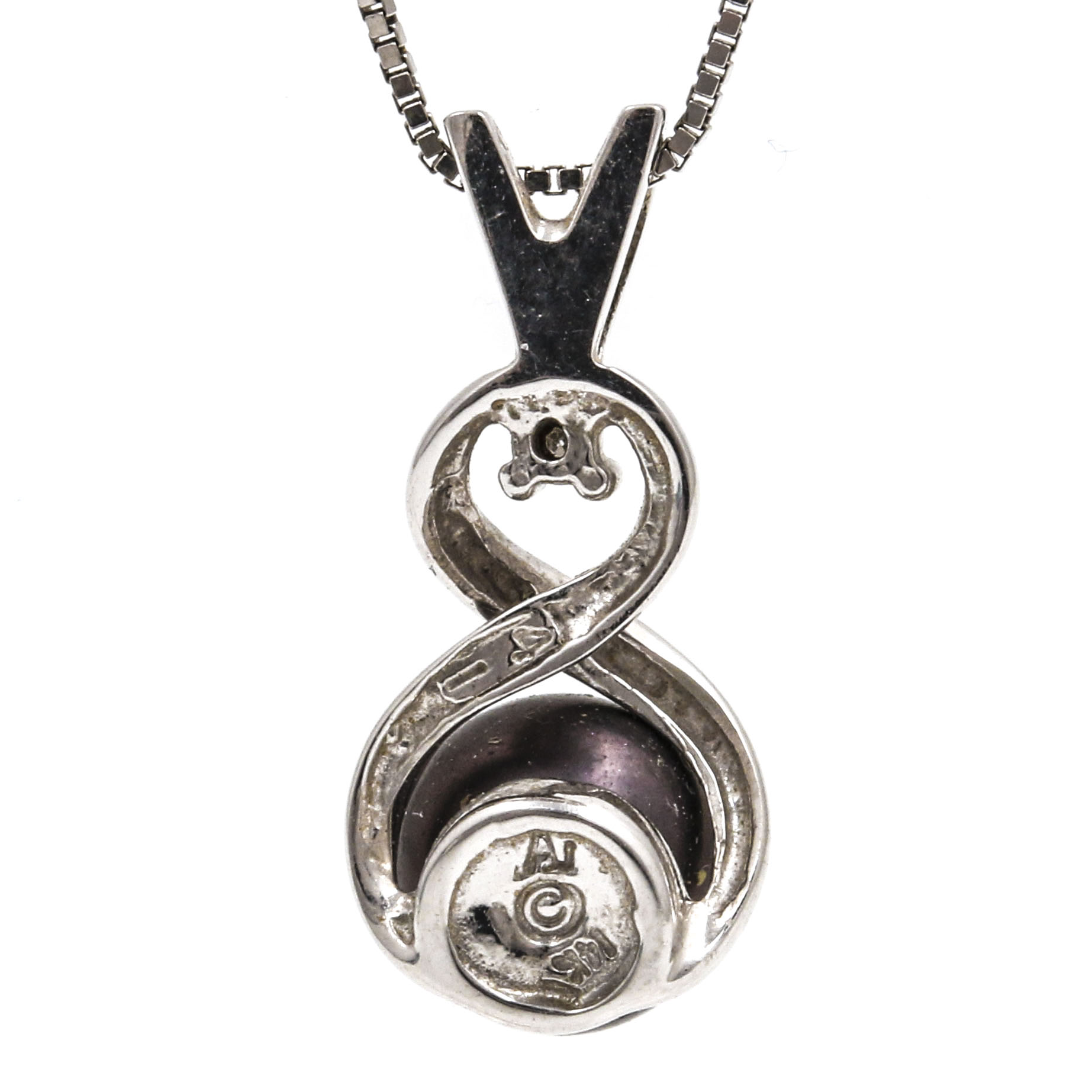 14K White Gold Cultured Pearl and Diamond Pendant Necklace