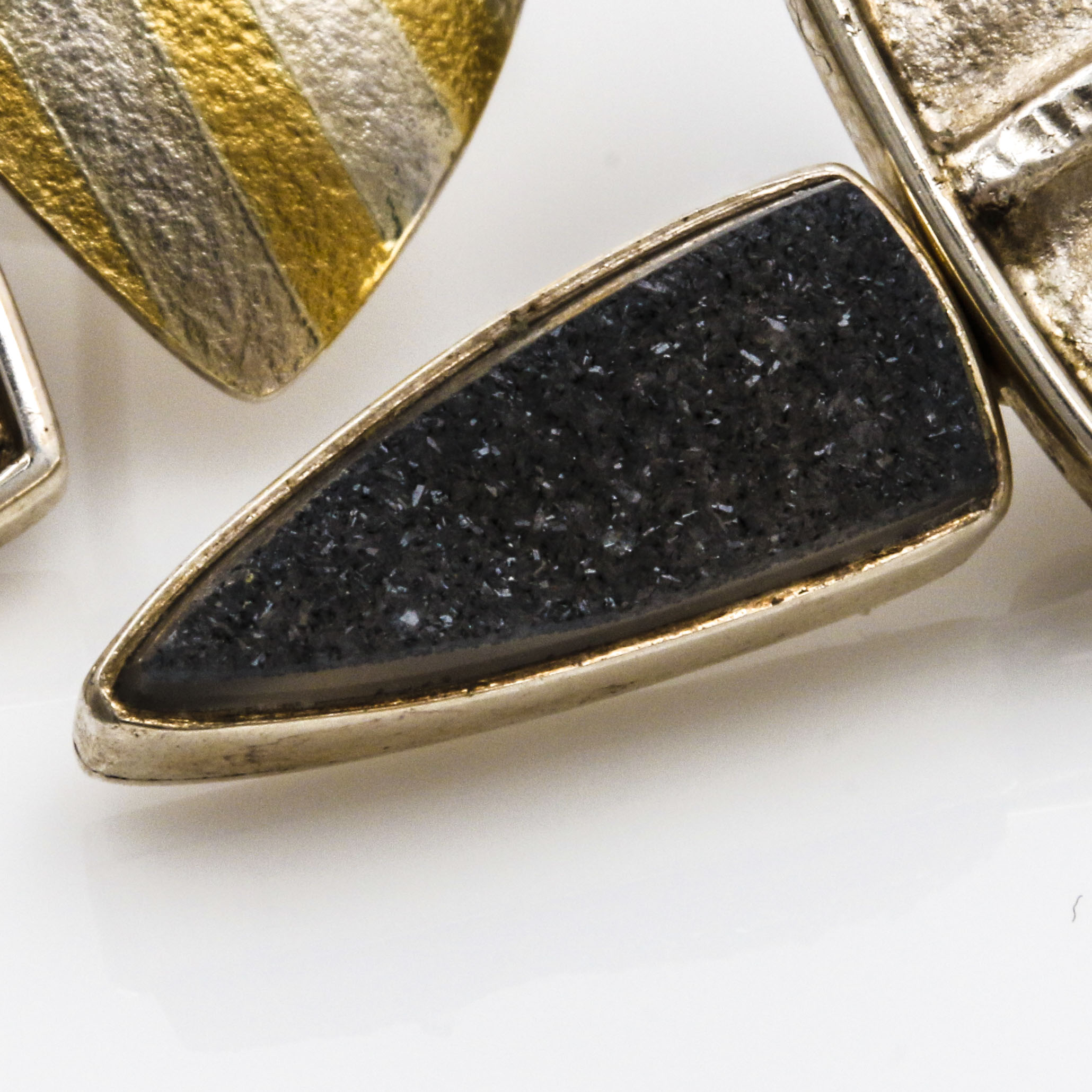 Sterling Silver and 24K Yellow Gold Abstract Druzy Earrings