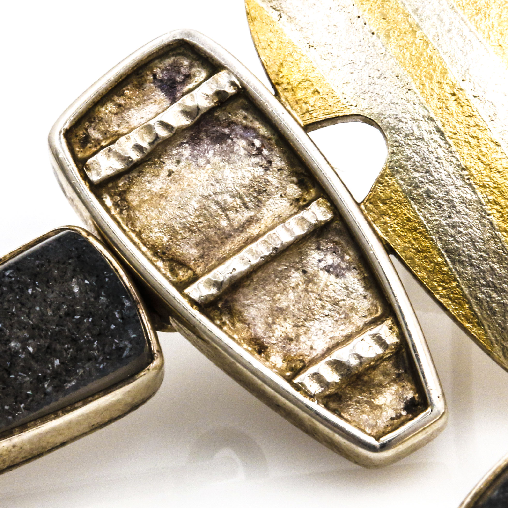 Sterling Silver and 24K Yellow Gold Abstract Druzy Earrings