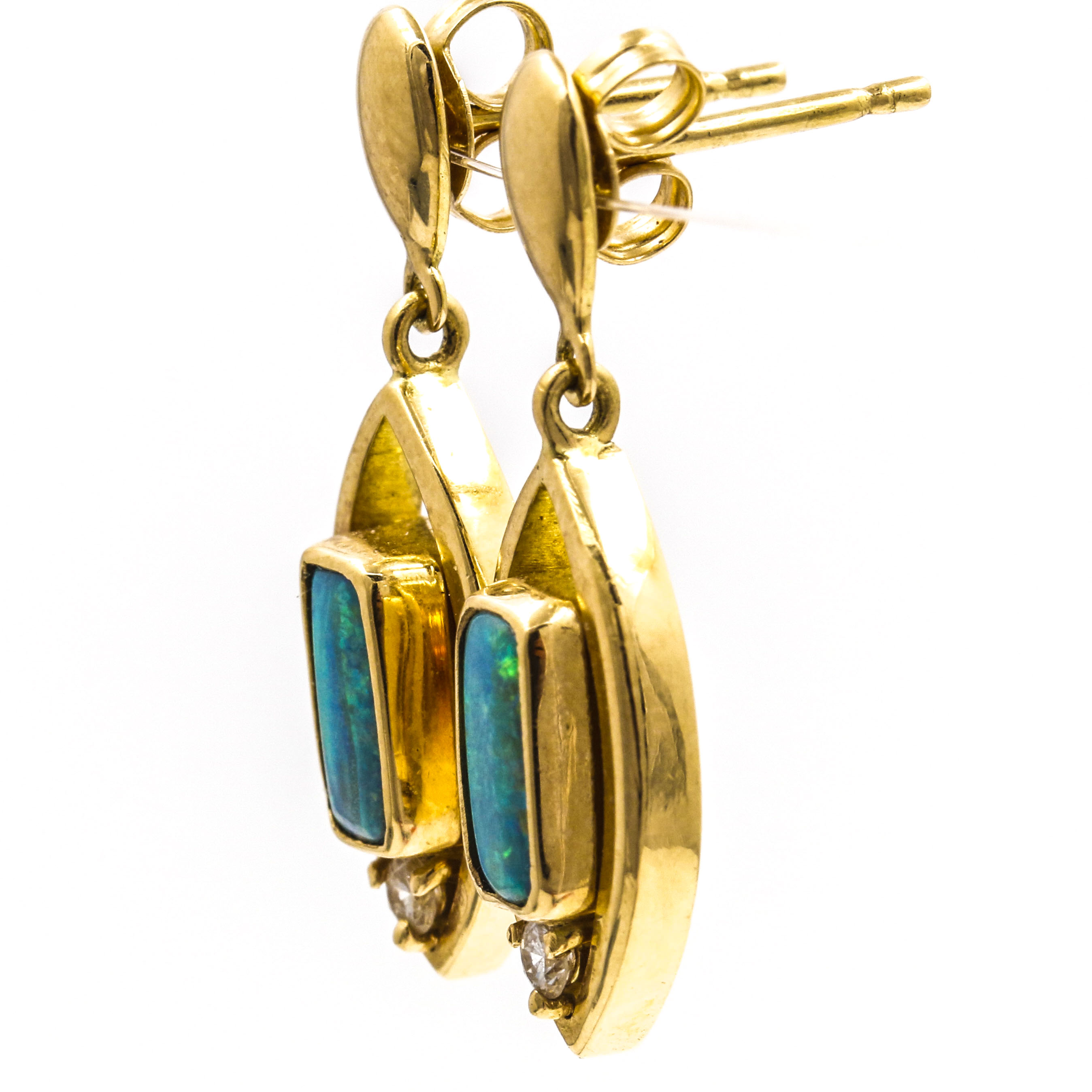 18K Yellow Gold Black Opal and Diamond Earrings