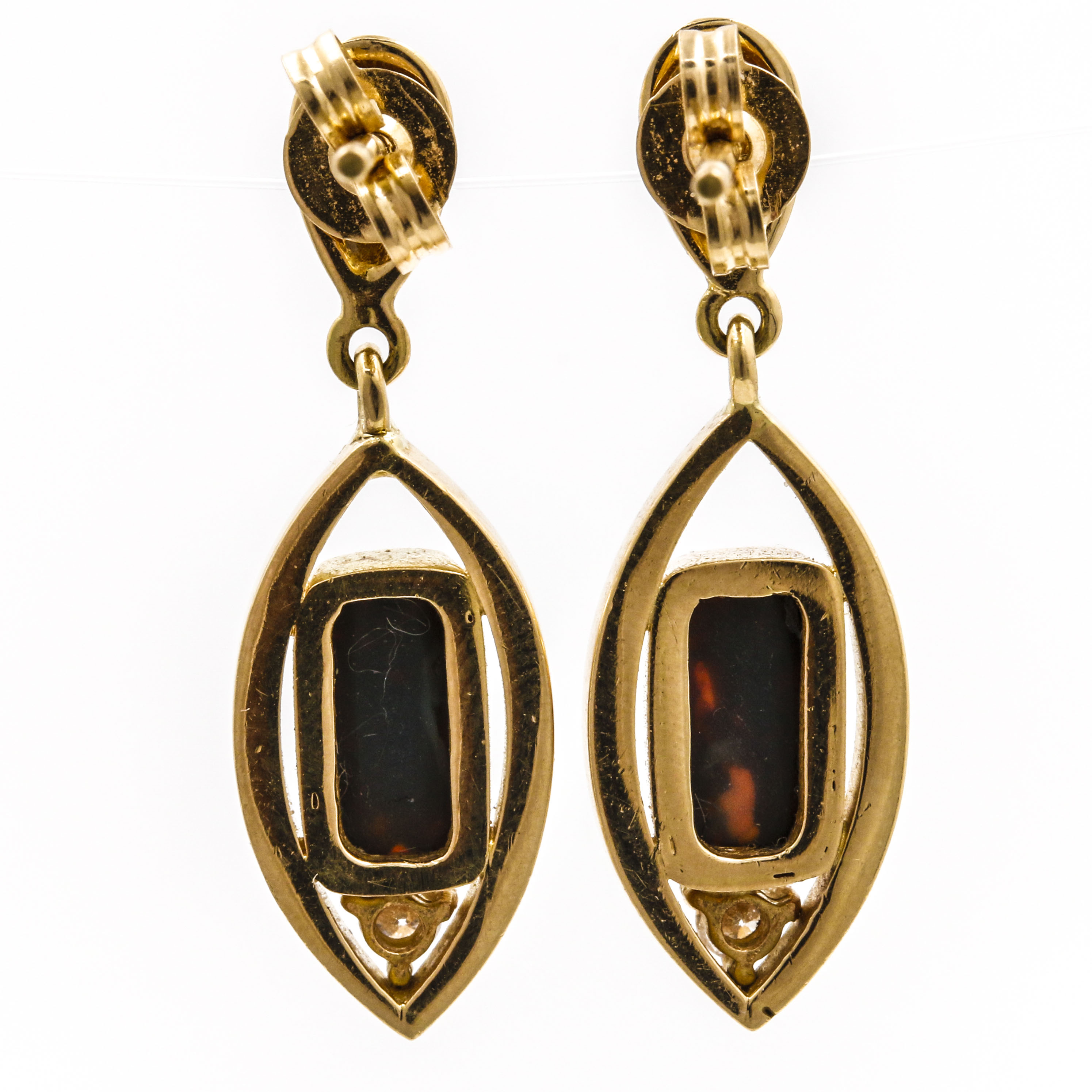 18K Yellow Gold Black Opal and Diamond Earrings