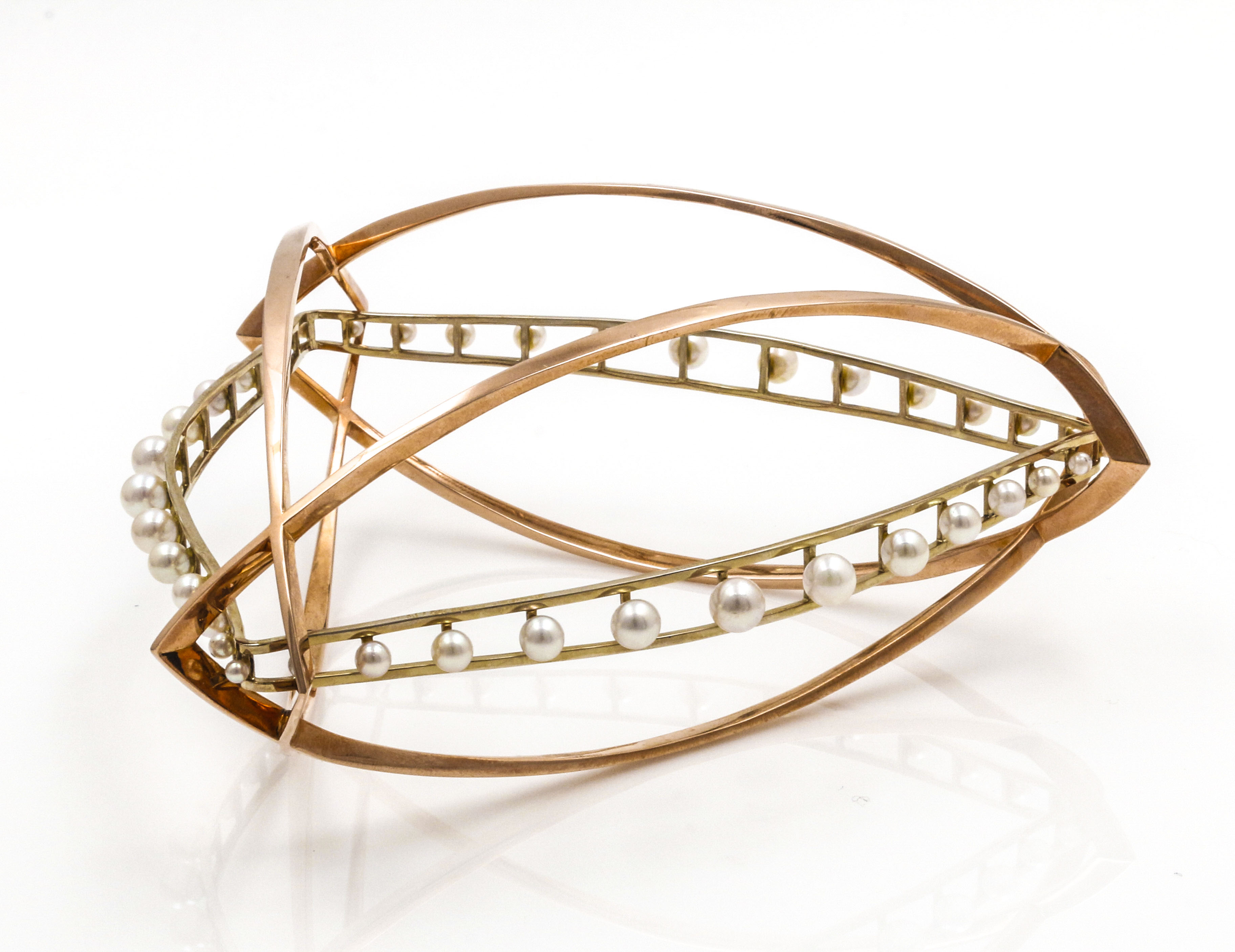 14K Rose and Yellow Gold Pearl Bracelet