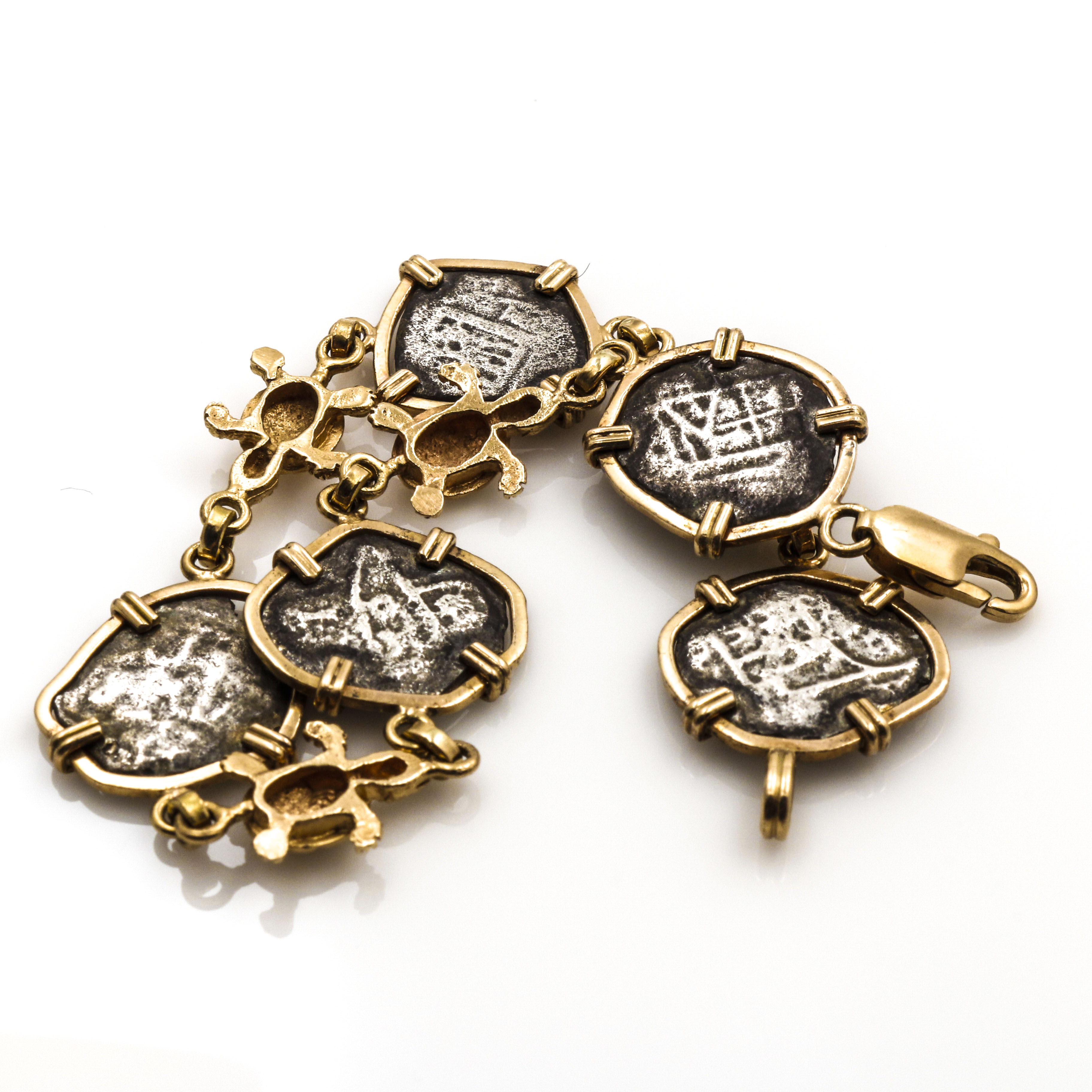 14K Yellow Gold Spanish Silver Cob Bracelet and Earrings