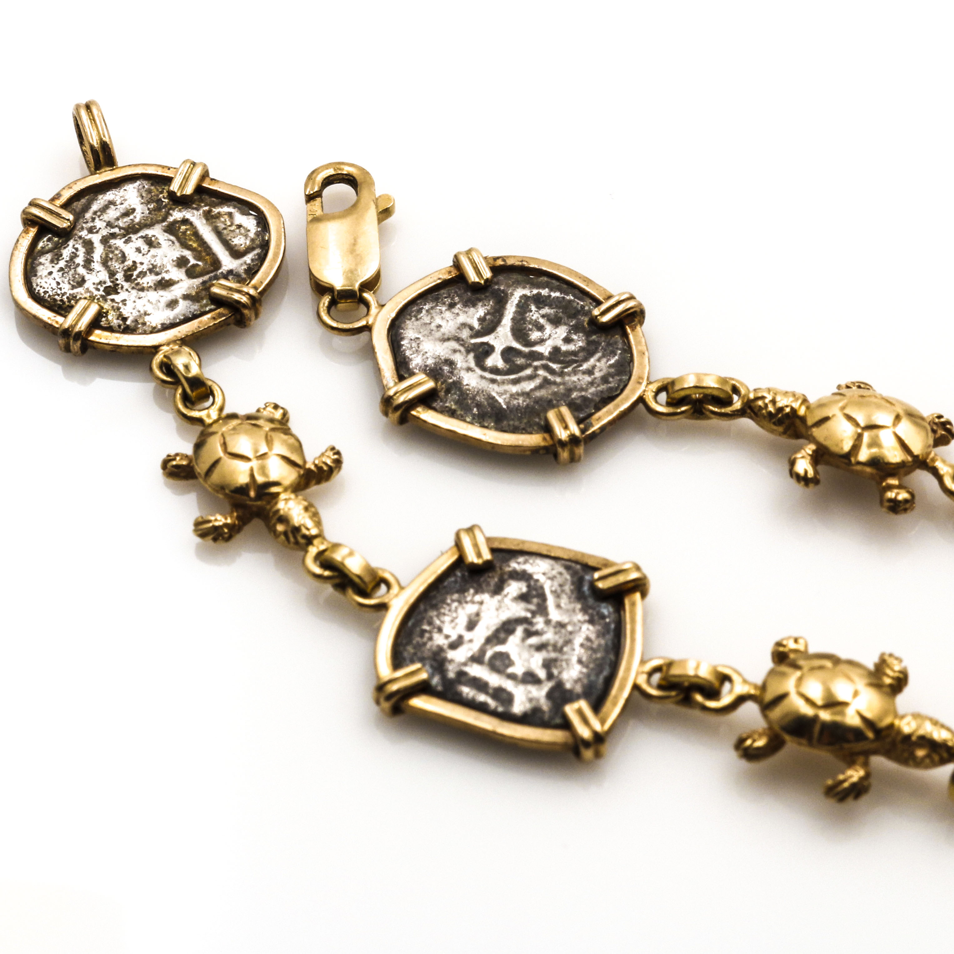 14K Yellow Gold Spanish Silver Cob Bracelet and Earrings