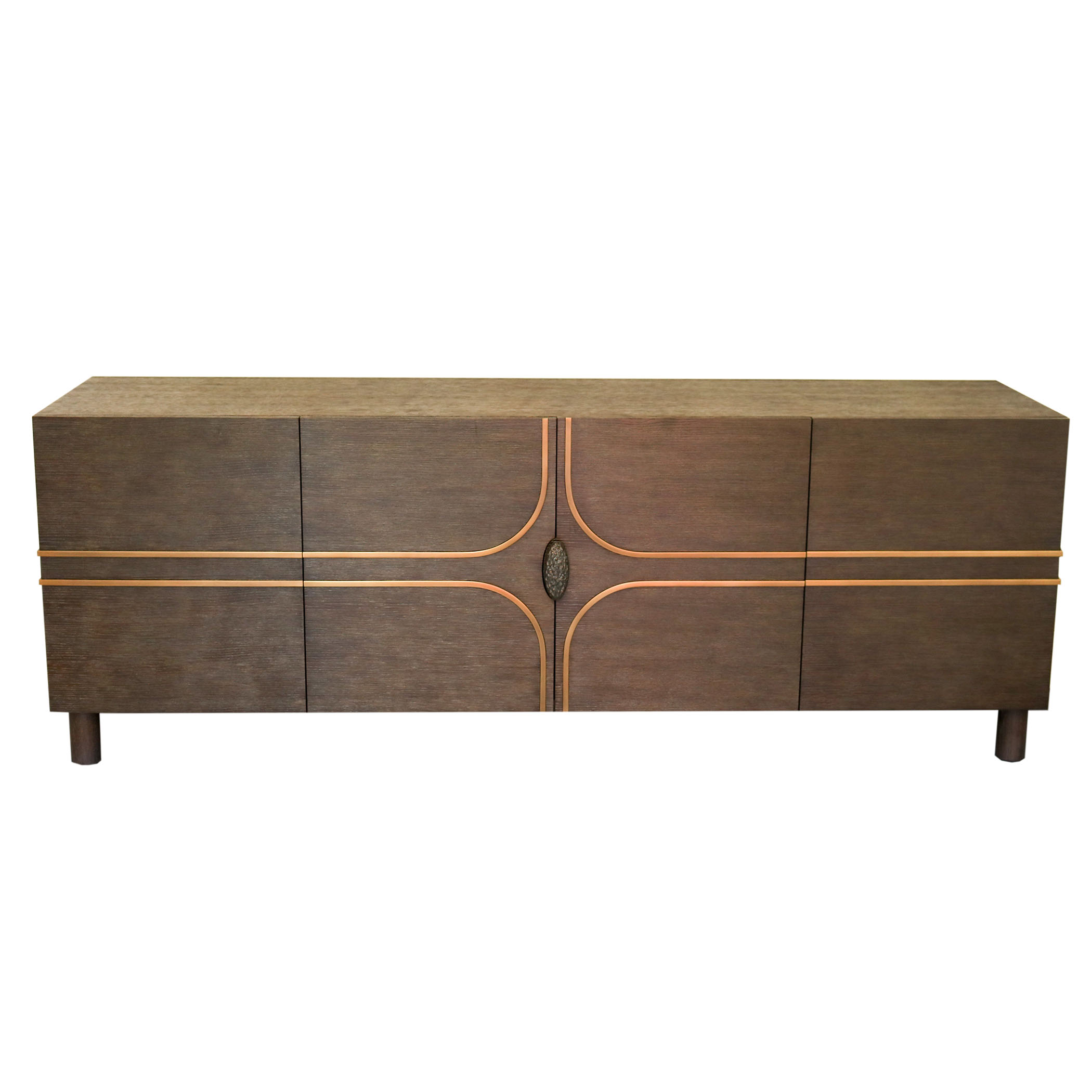 Modern-Style Wooden Credenza with Brass Inlay
