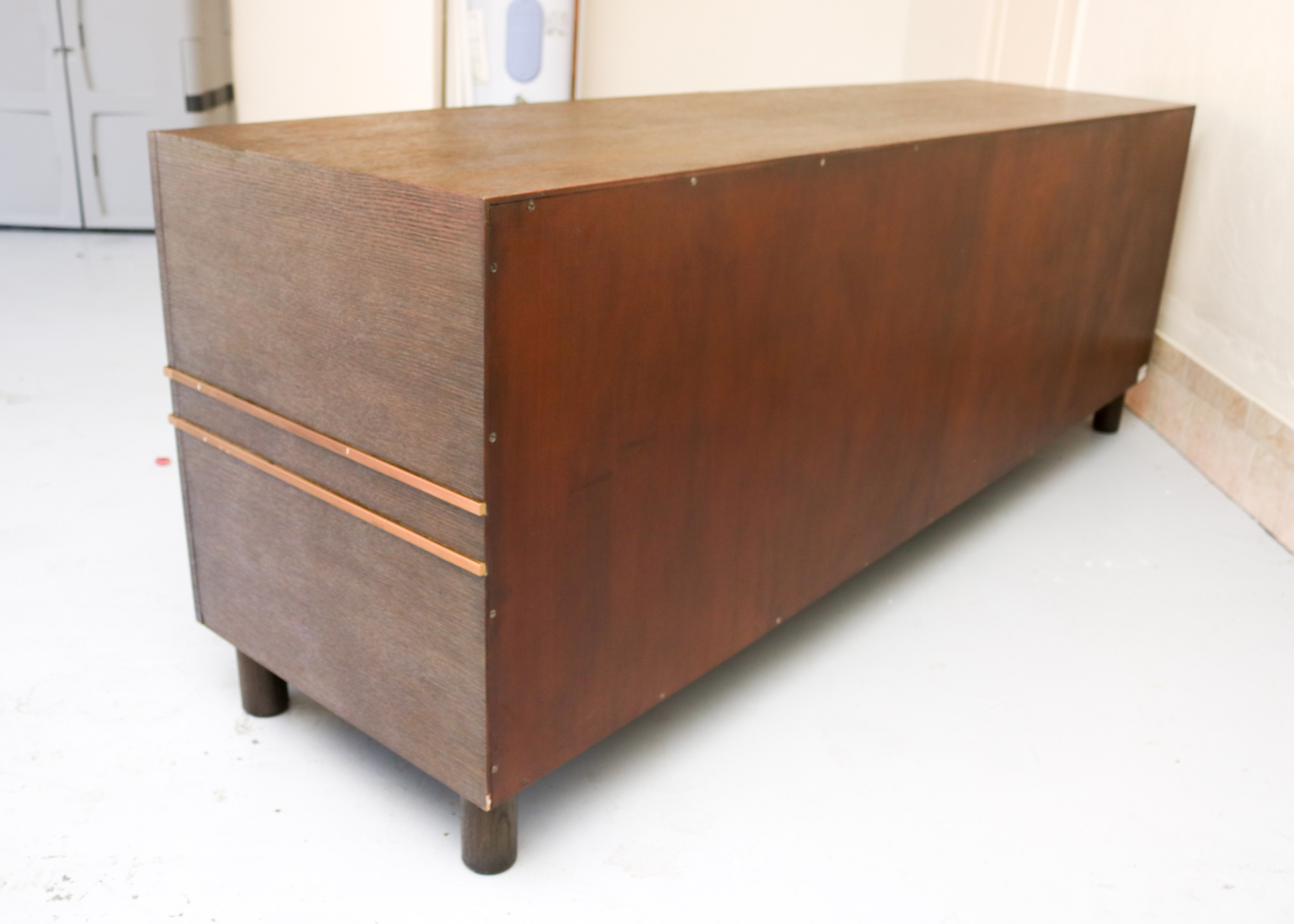 Modern-Style Wooden Credenza with Brass Inlay
