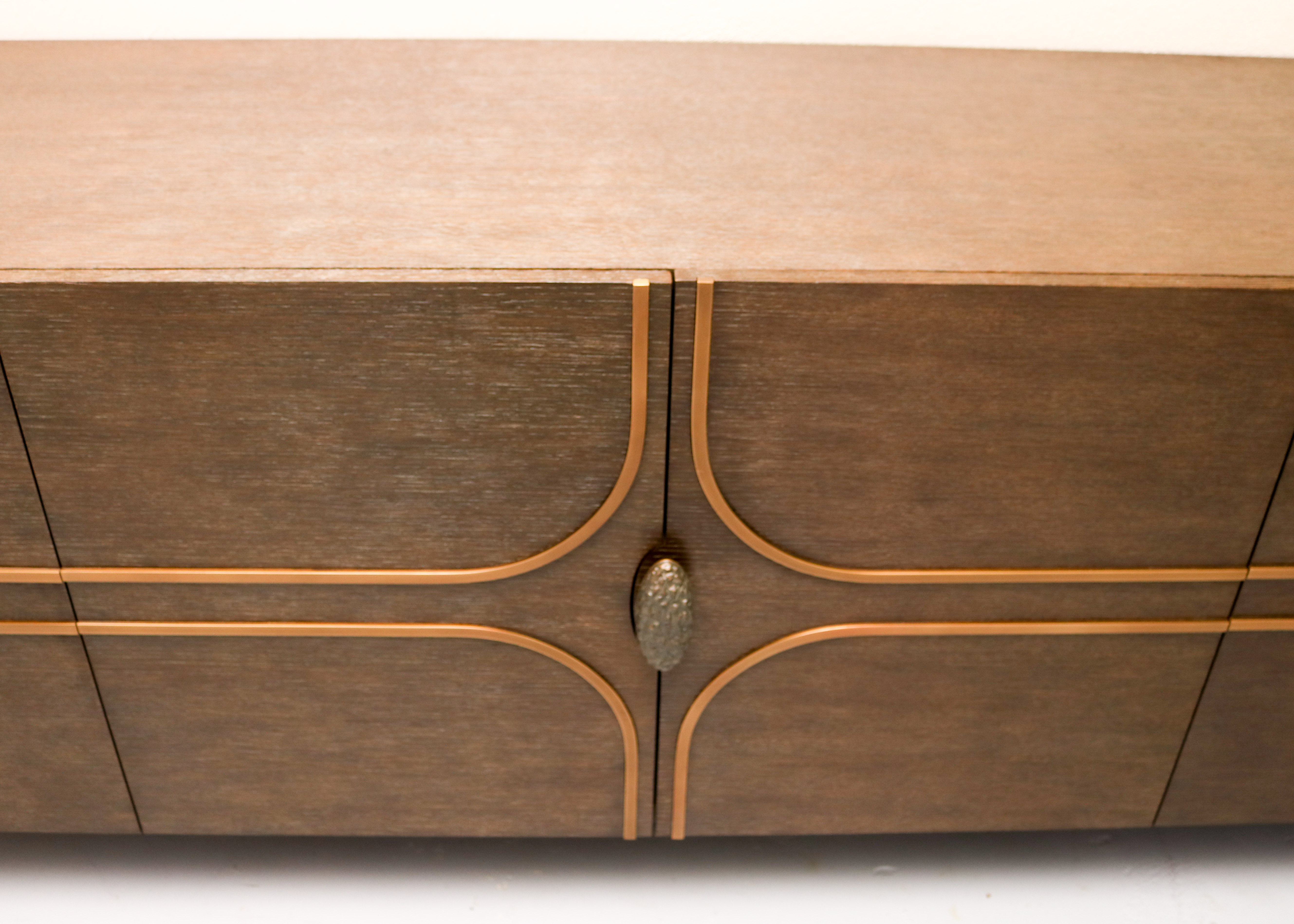 Modern-Style Wooden Credenza with Brass Inlay