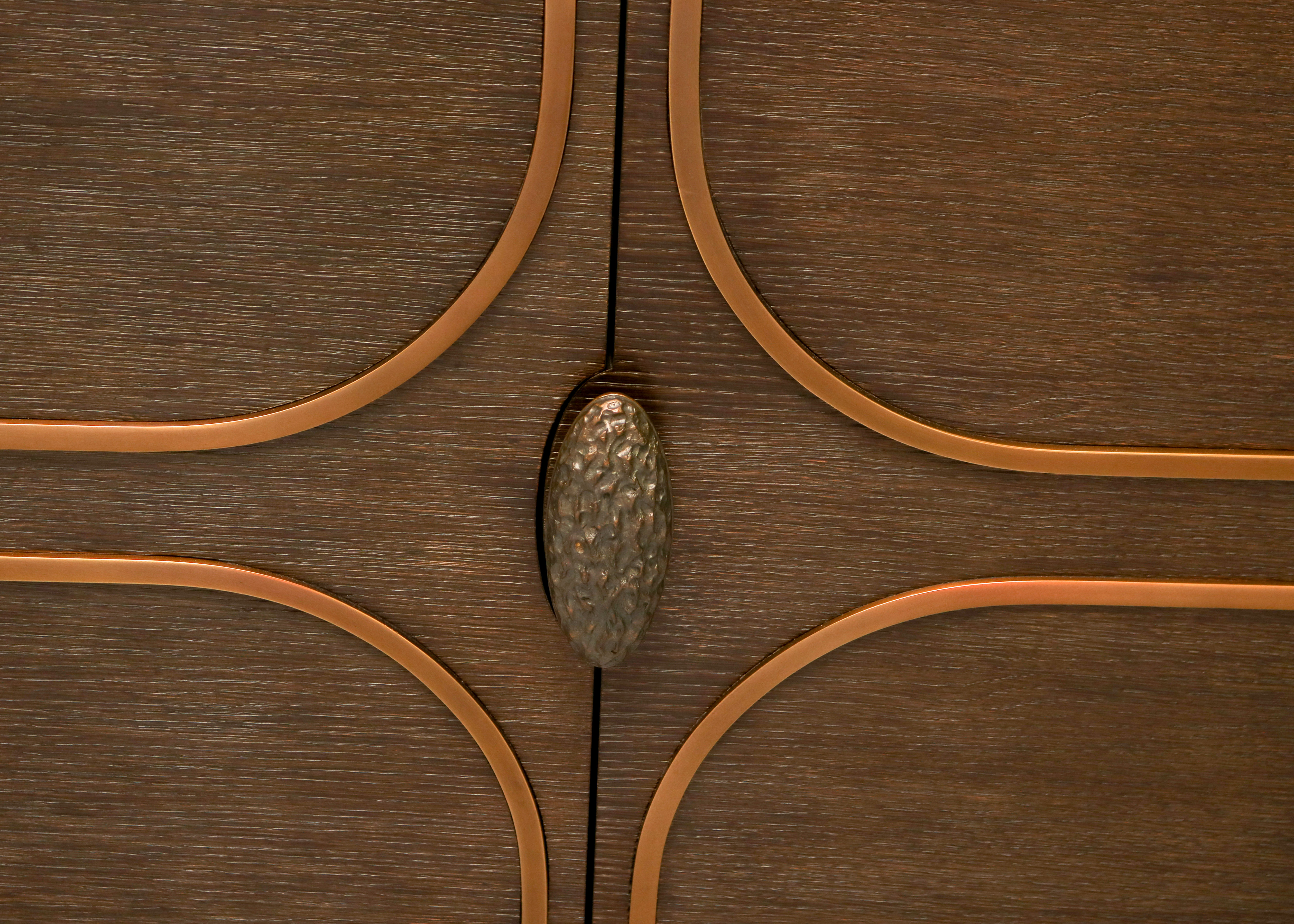 Modern-Style Wooden Credenza with Brass Inlay