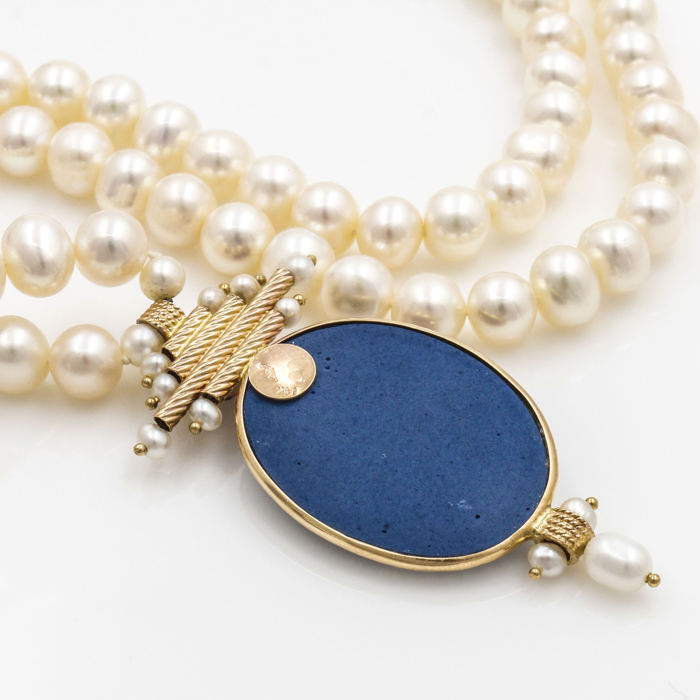 14K Yellow Gold Pearl and Jasperware Necklace