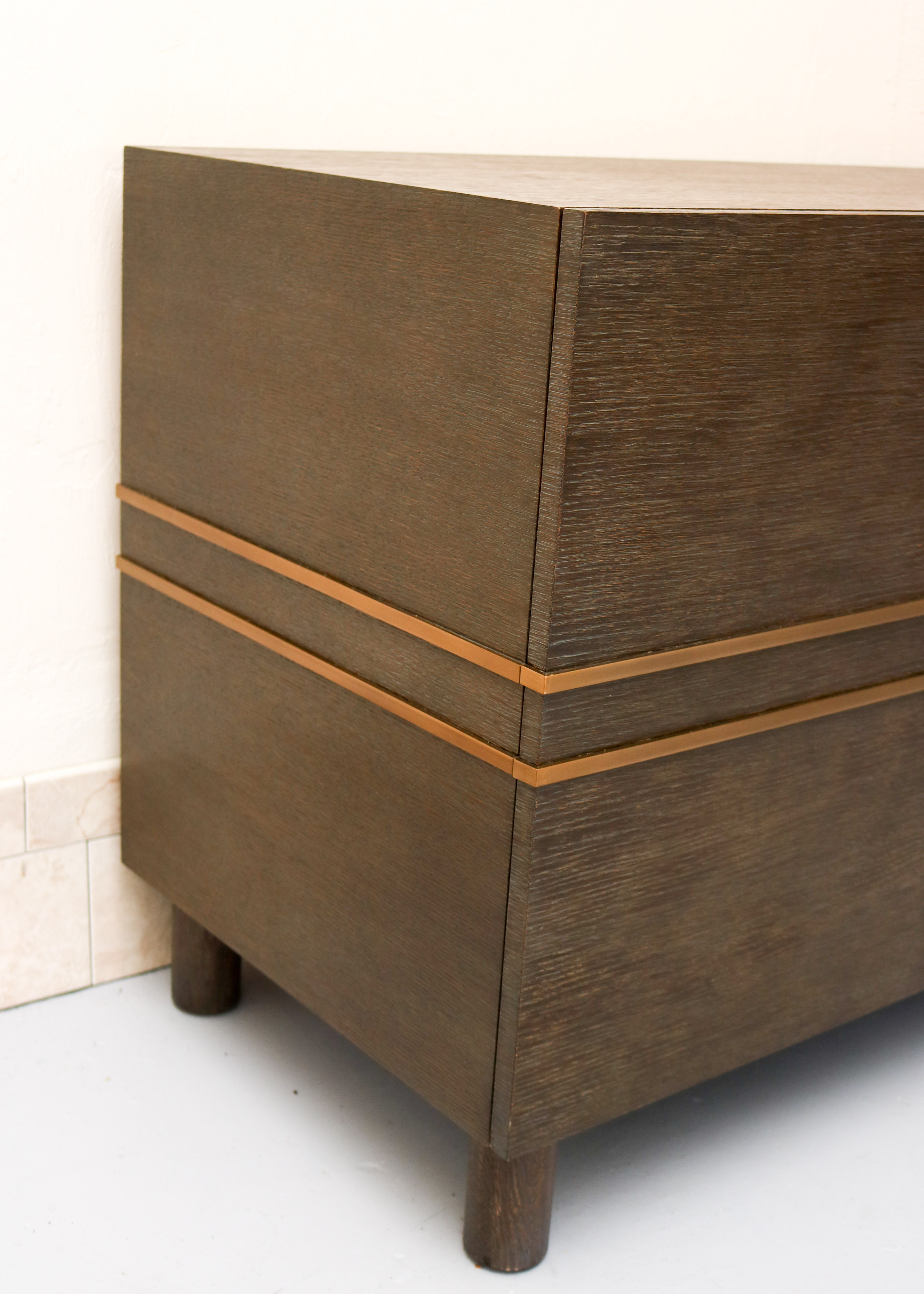 Modern-Style Wooden Credenza with Brass Inlay