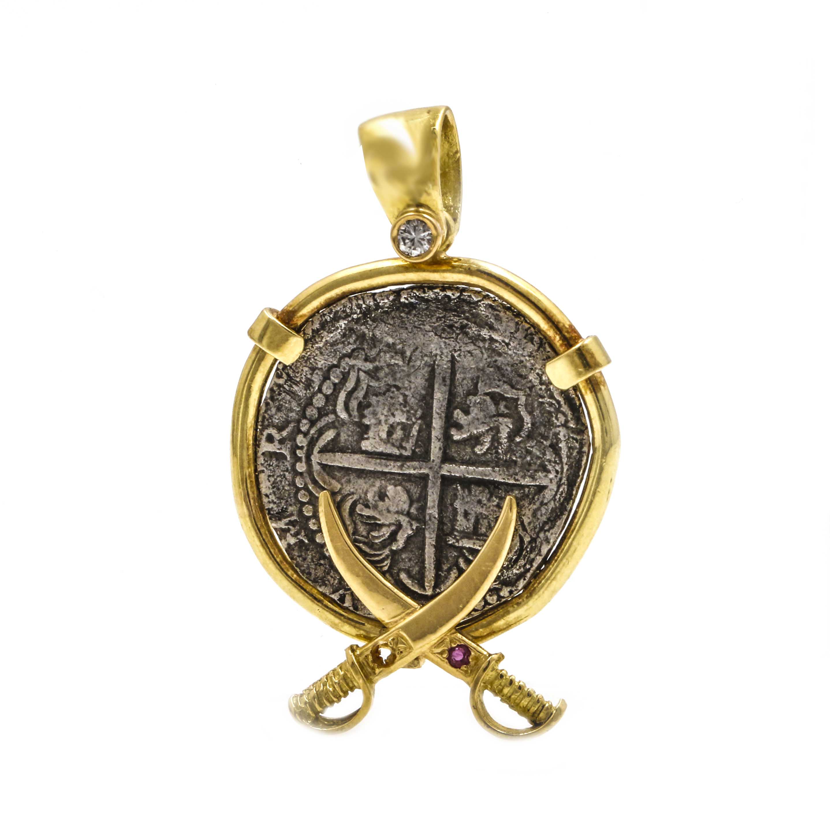 18K Yellow Gold Spanish Reale Coin Pendant