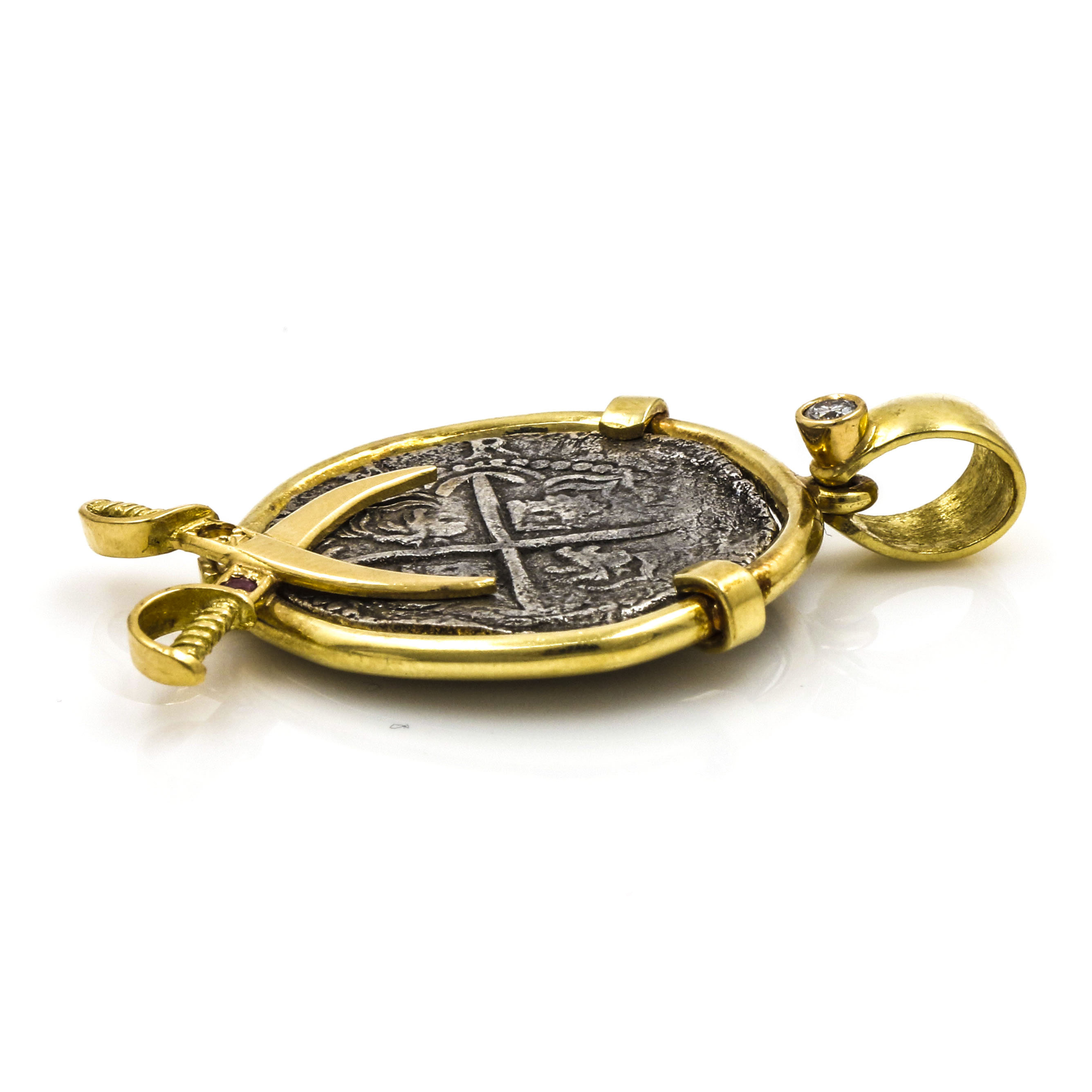 18K Yellow Gold Spanish Reale Coin Pendant