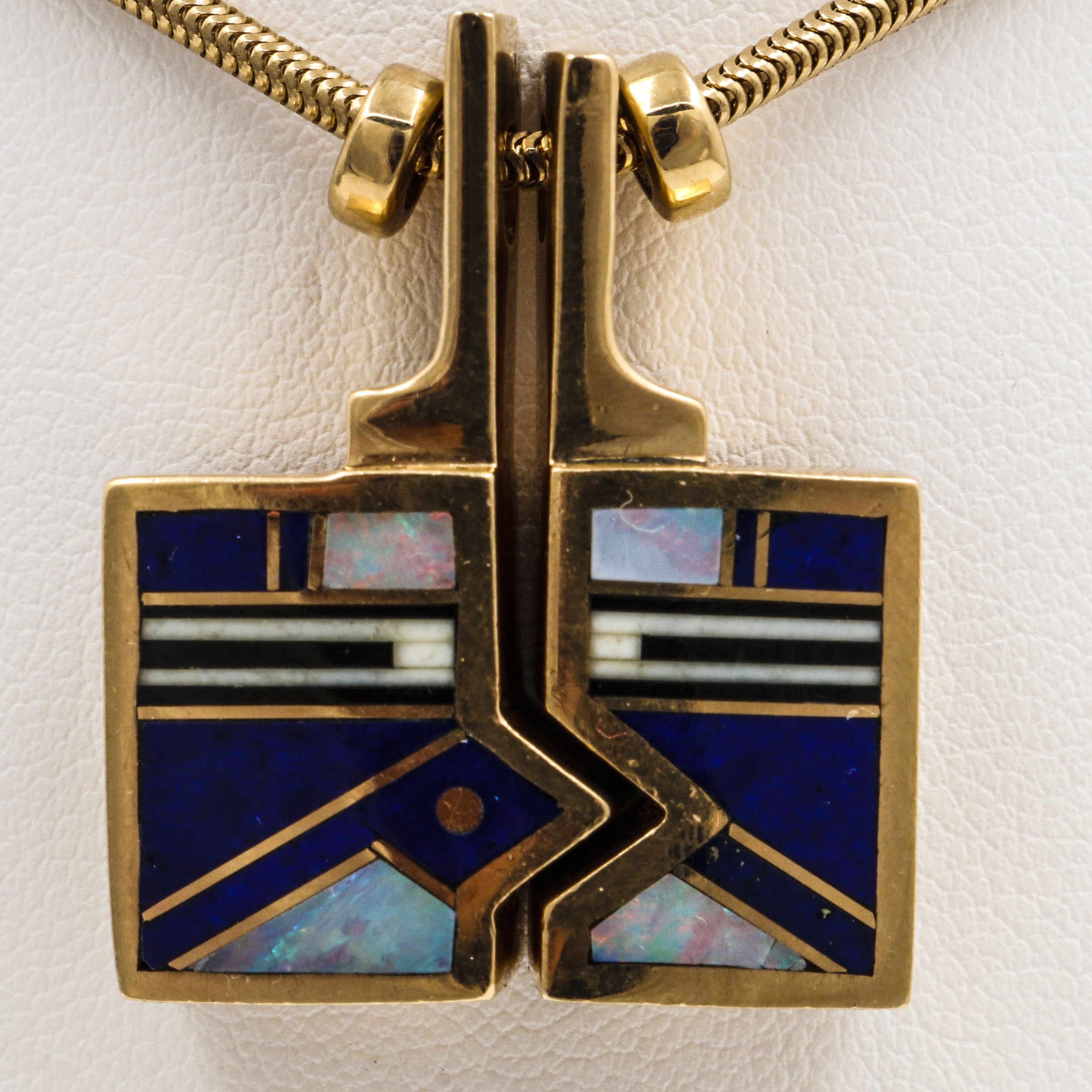 Tracey Designs 14K Yellow Gold Mosaic Gemstone Inlay Yeibichai Pendant Necklace