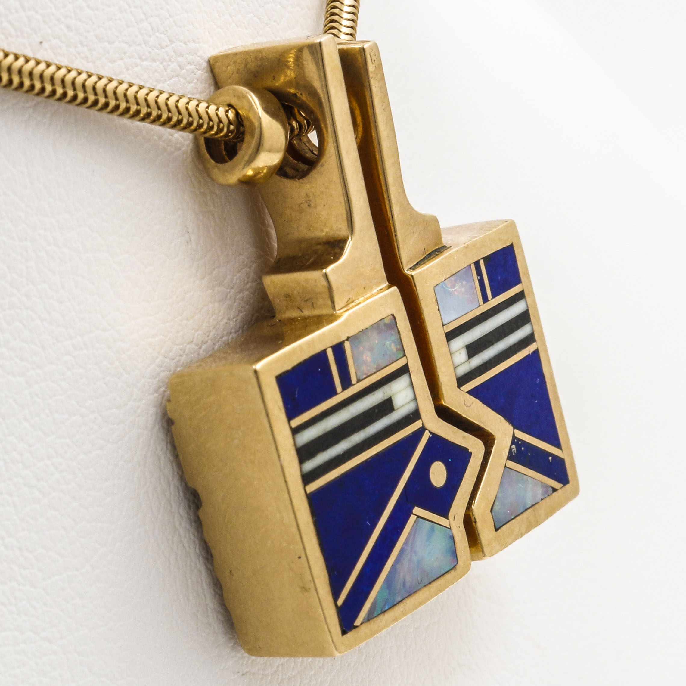 Tracey Designs 14K Yellow Gold Mosaic Gemstone Inlay Yeibichai Pendant Necklace