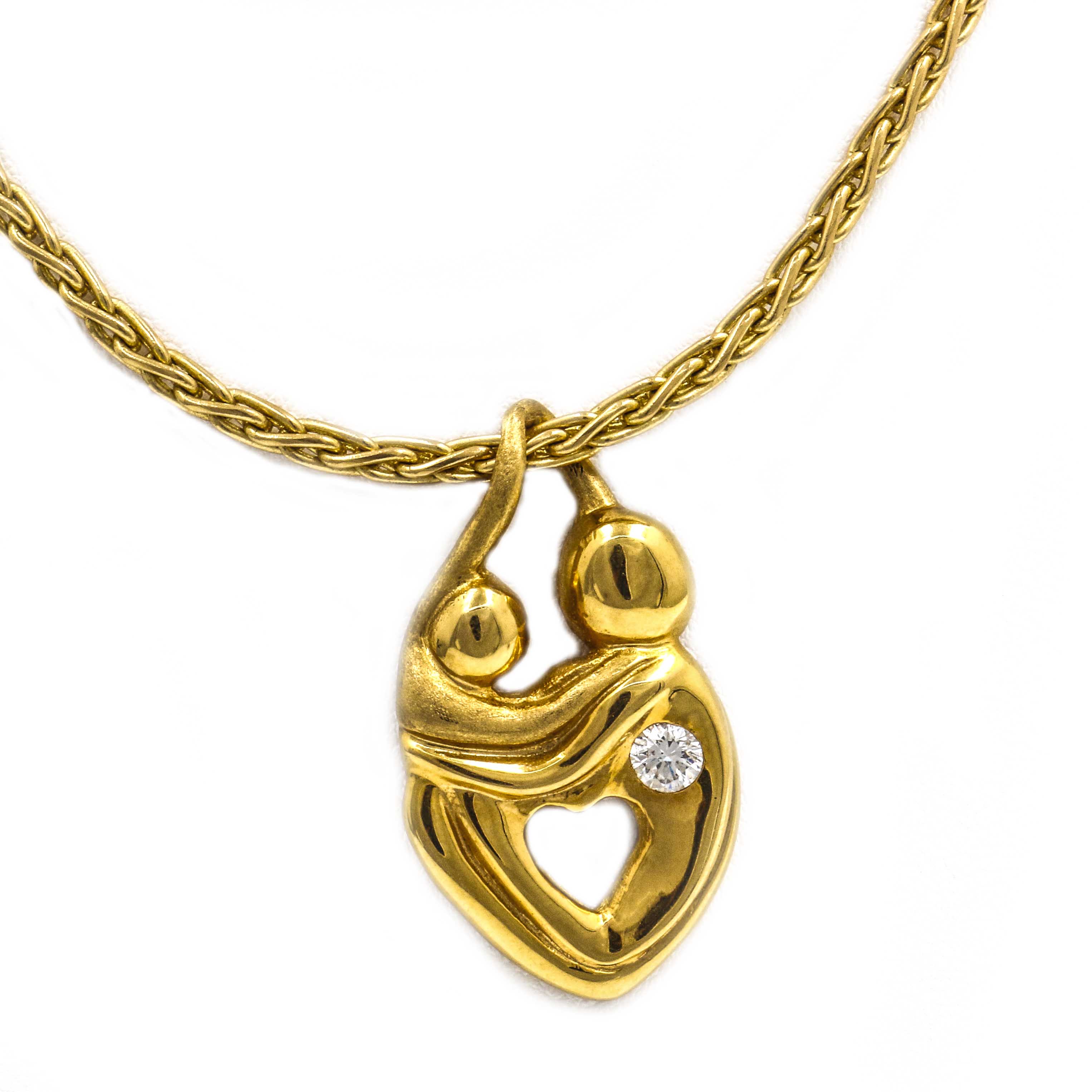 18K Yellow Gold Diamond Heart Necklace