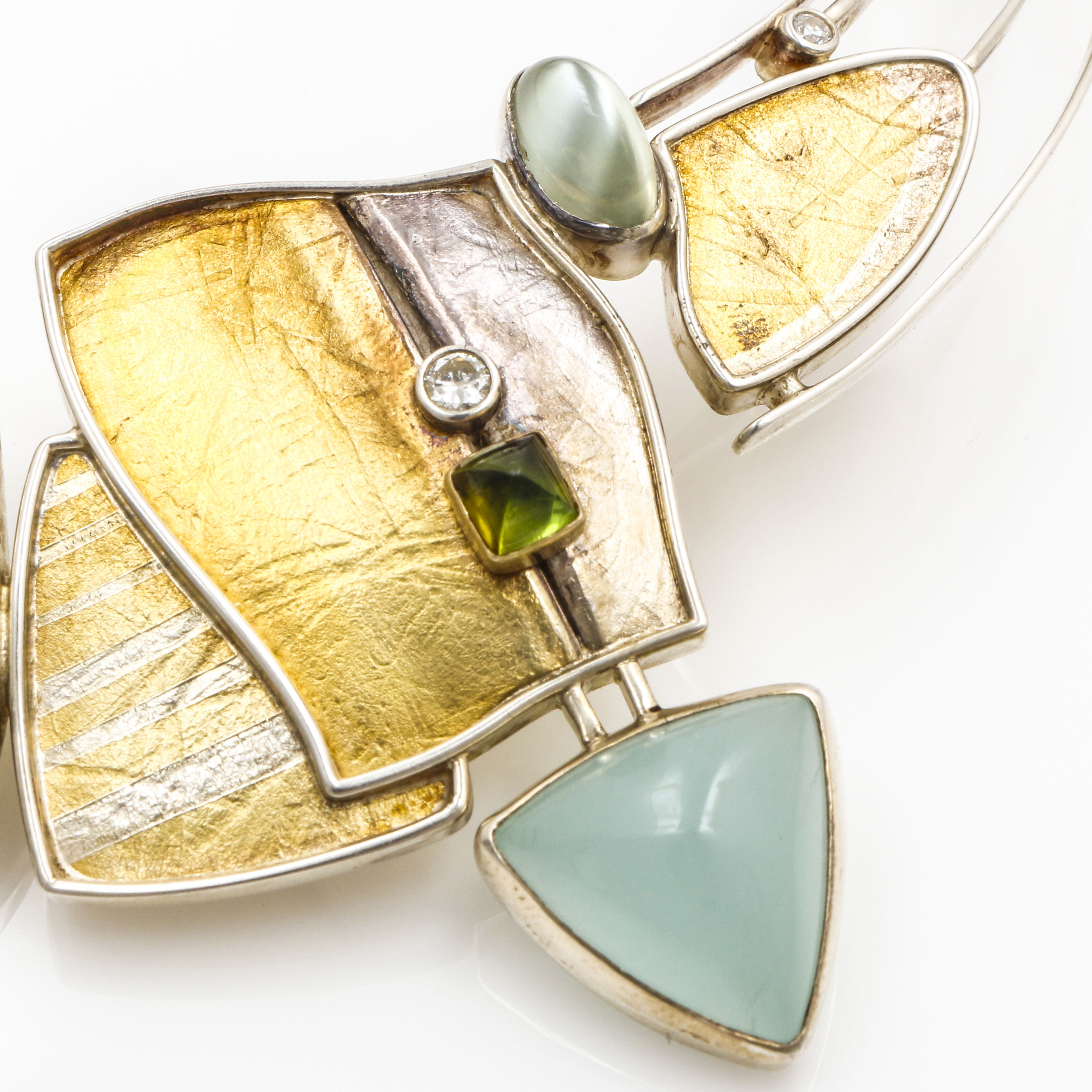 Artisan Sterling Silver and Yellow Gold Gemstone Necklace