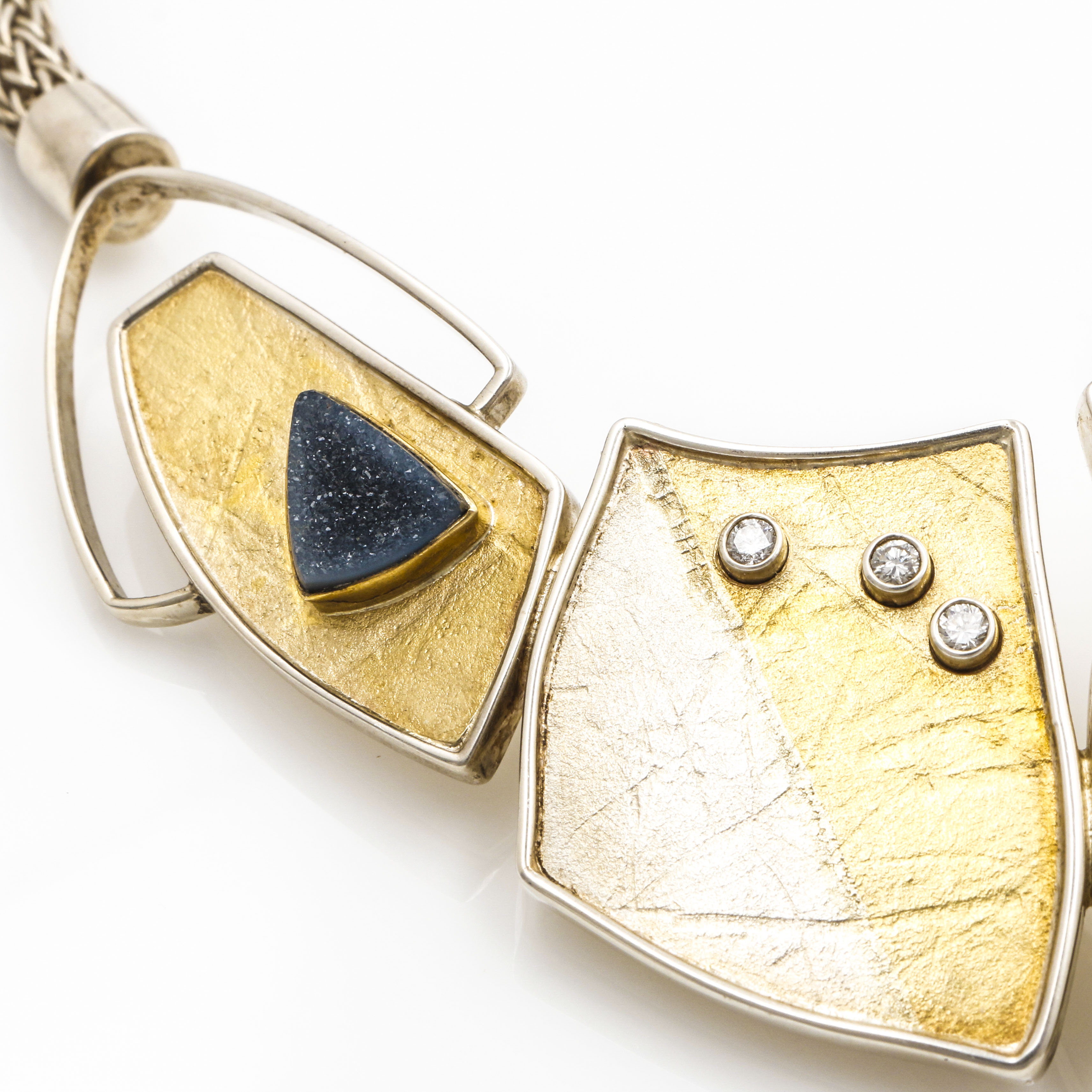Artisan Sterling Silver and Yellow Gold Gemstone Necklace