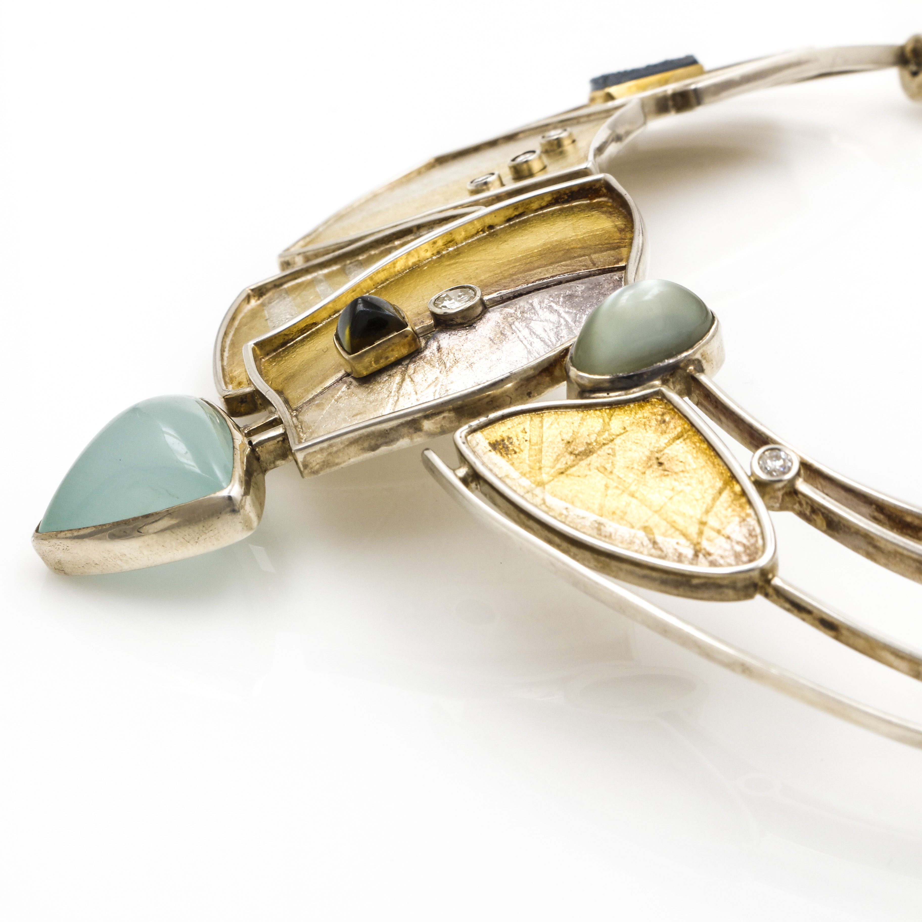 Artisan Sterling Silver and Yellow Gold Gemstone Necklace