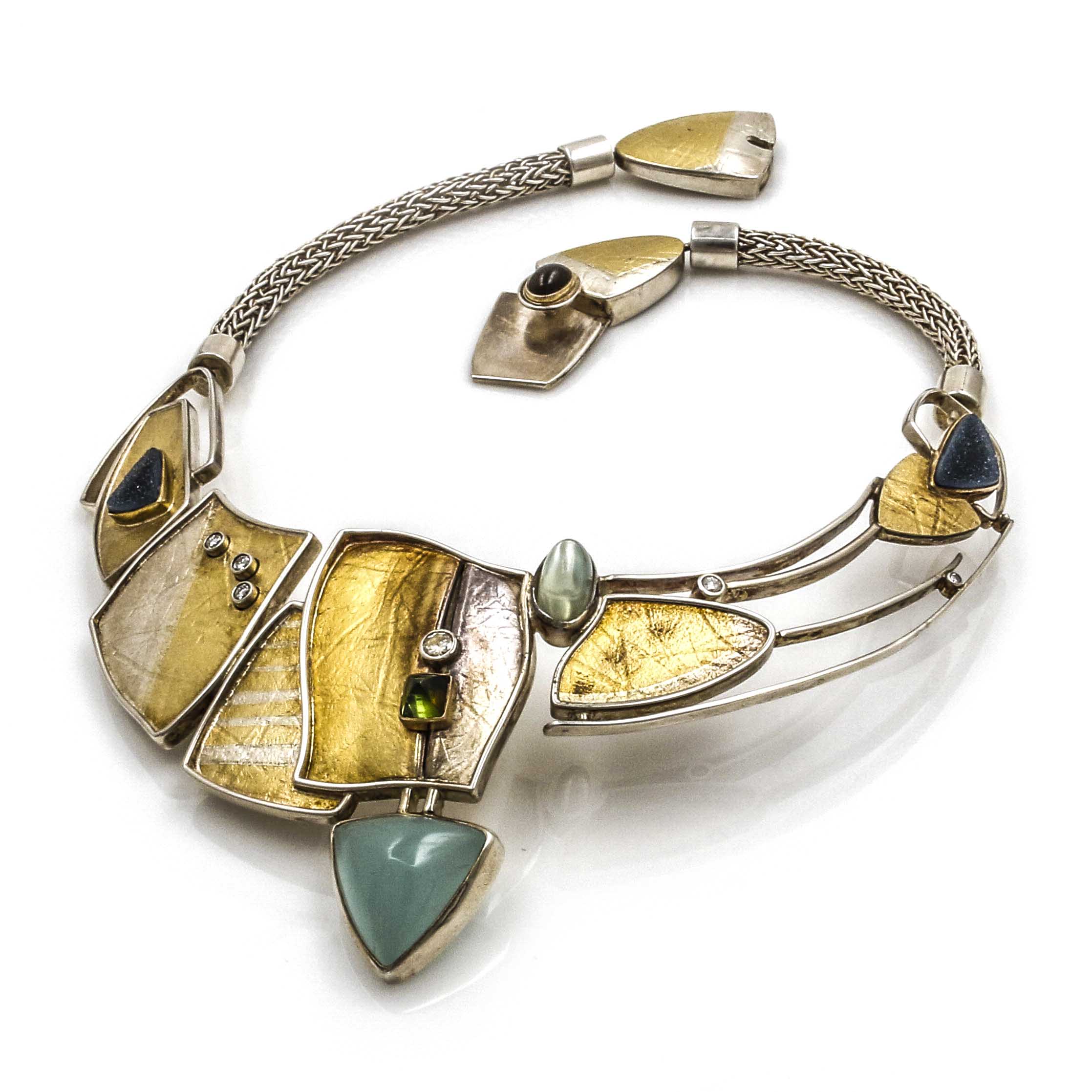 Artisan Sterling Silver and Yellow Gold Gemstone Necklace