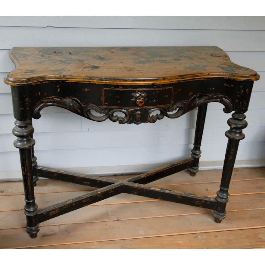 Vintage Oak Console Table With Distressed Finish