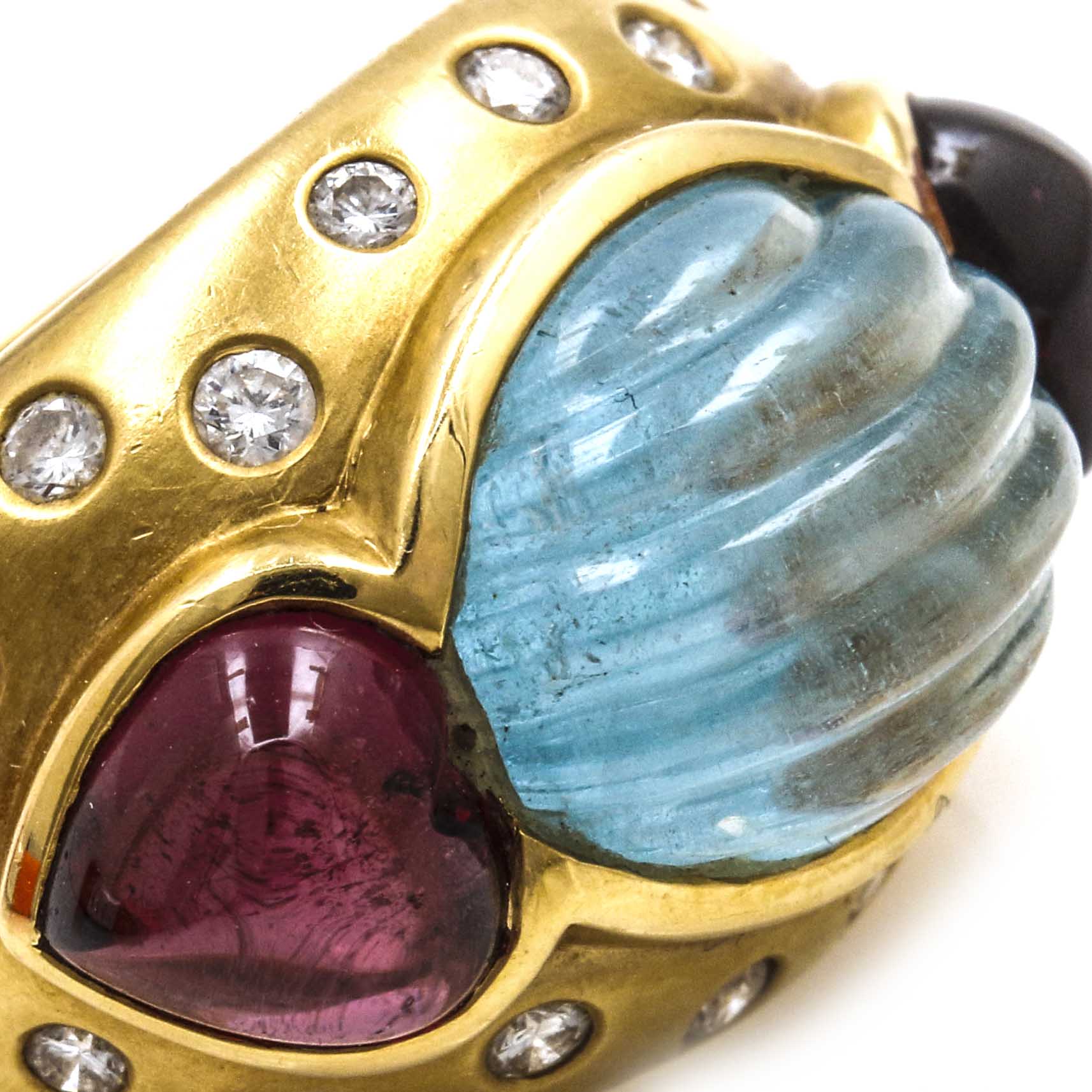 18K Yellow Gold Diamond and Gemstone Ring