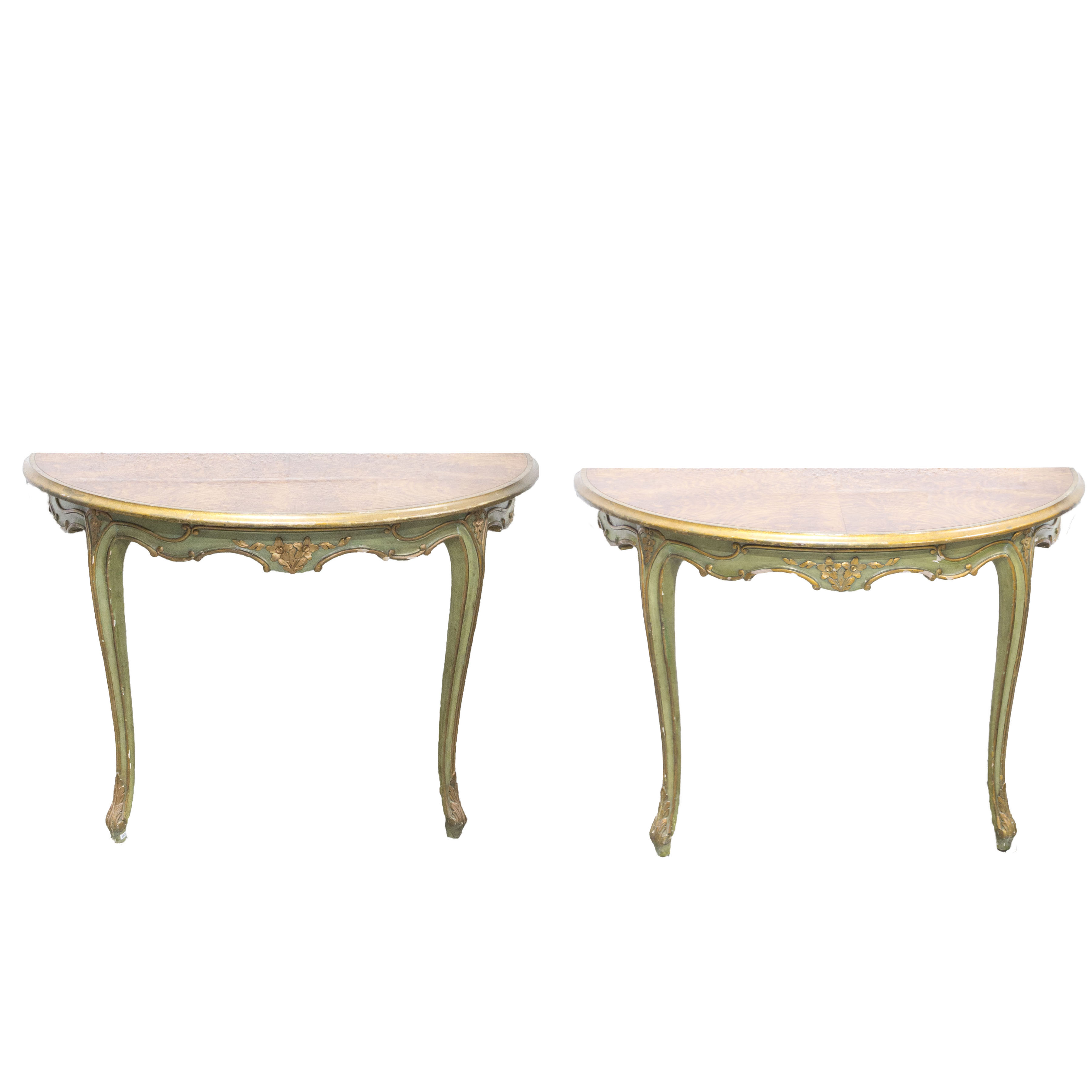 Vintage Louis XV Style Demilune Console Tables