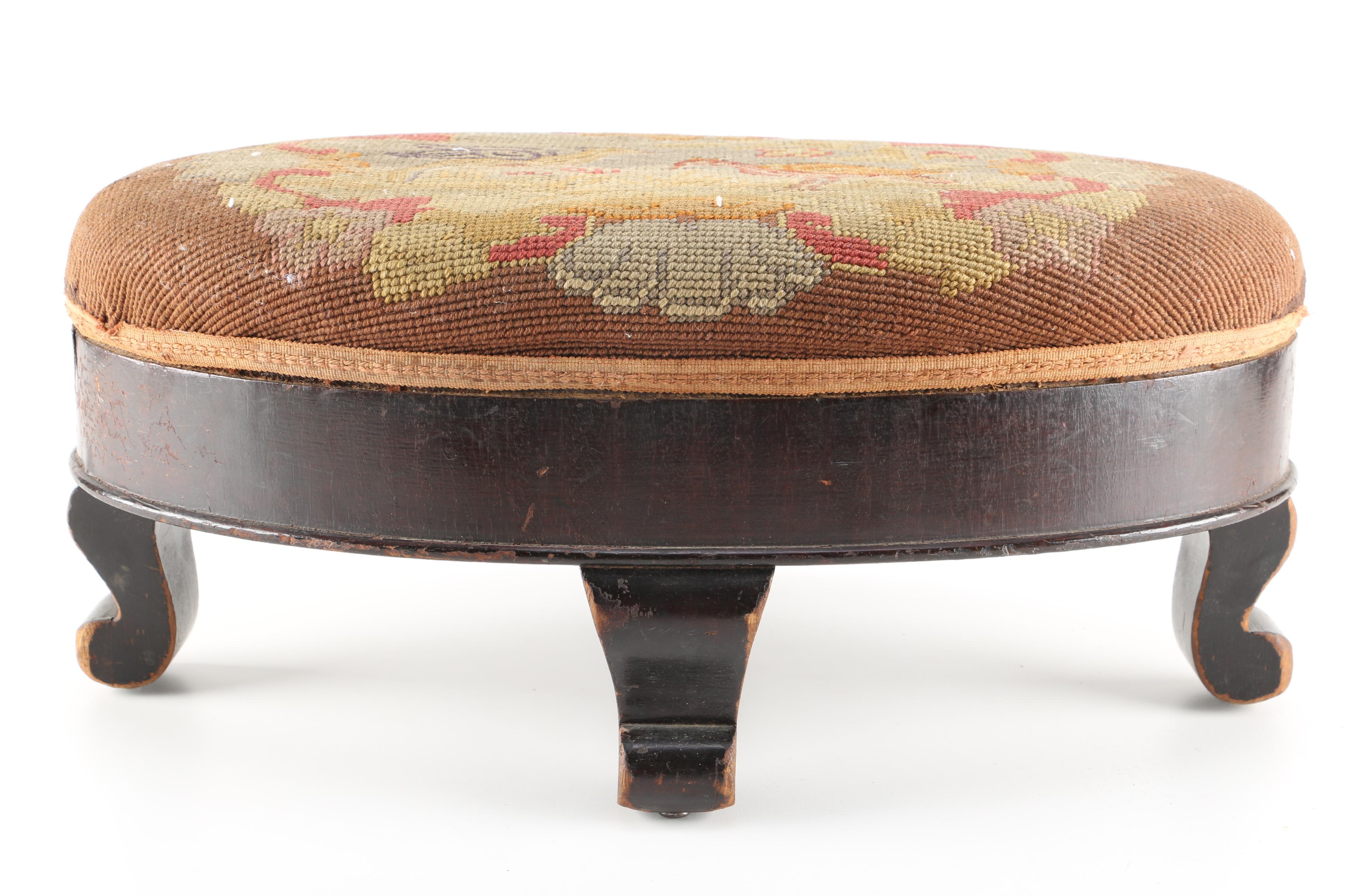 Antique Needlepoint Footstool