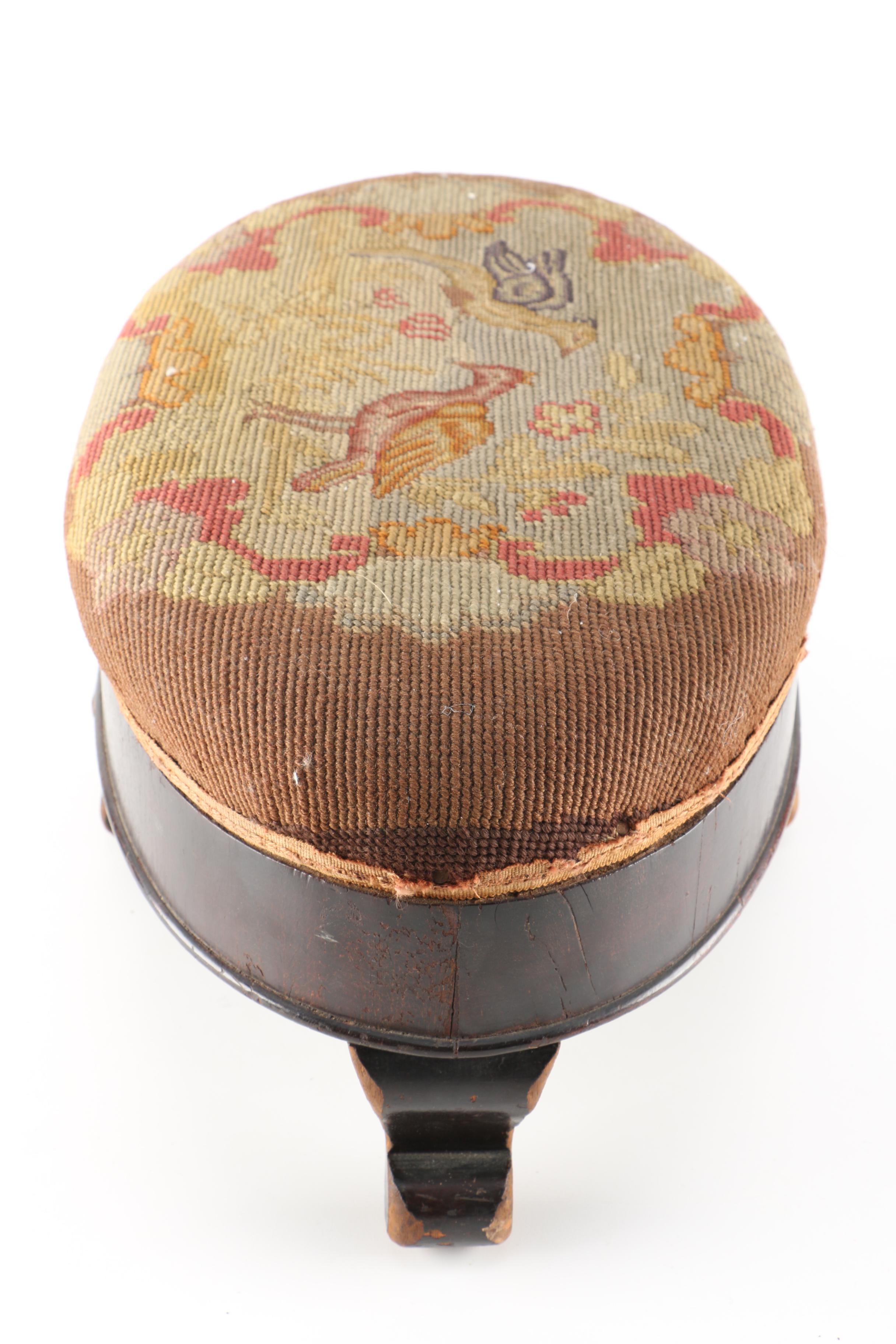 Antique Needlepoint Footstool